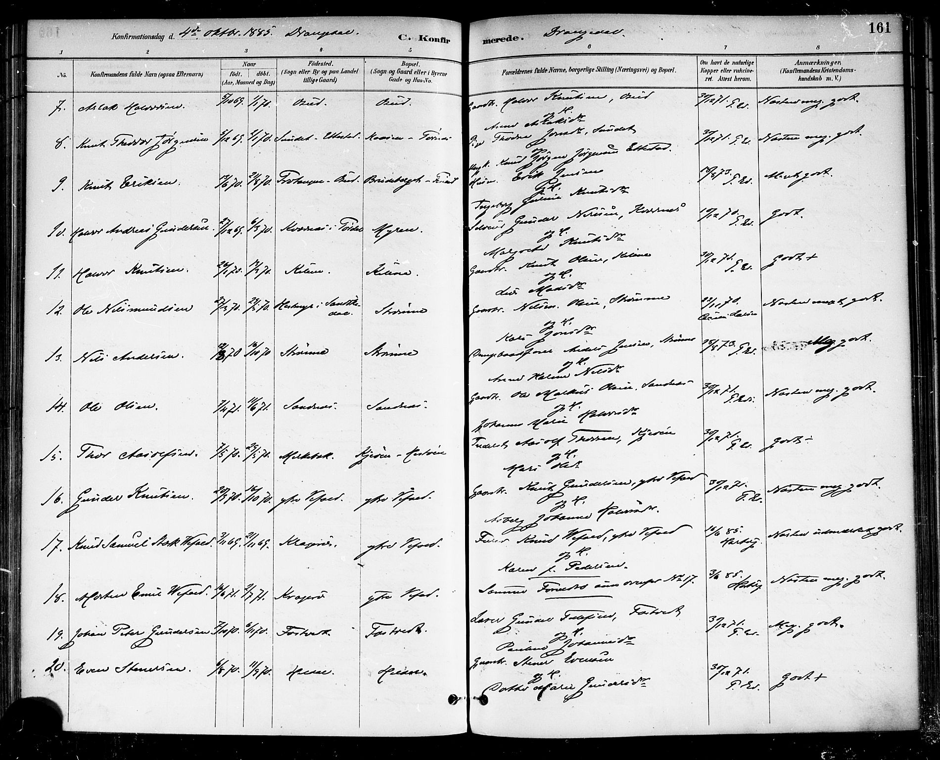 Drangedal kirkebøker, SAKO/A-258/F/Fa/L0010: Parish register (official) no. 10 /1, 1885-1894, p. 161
