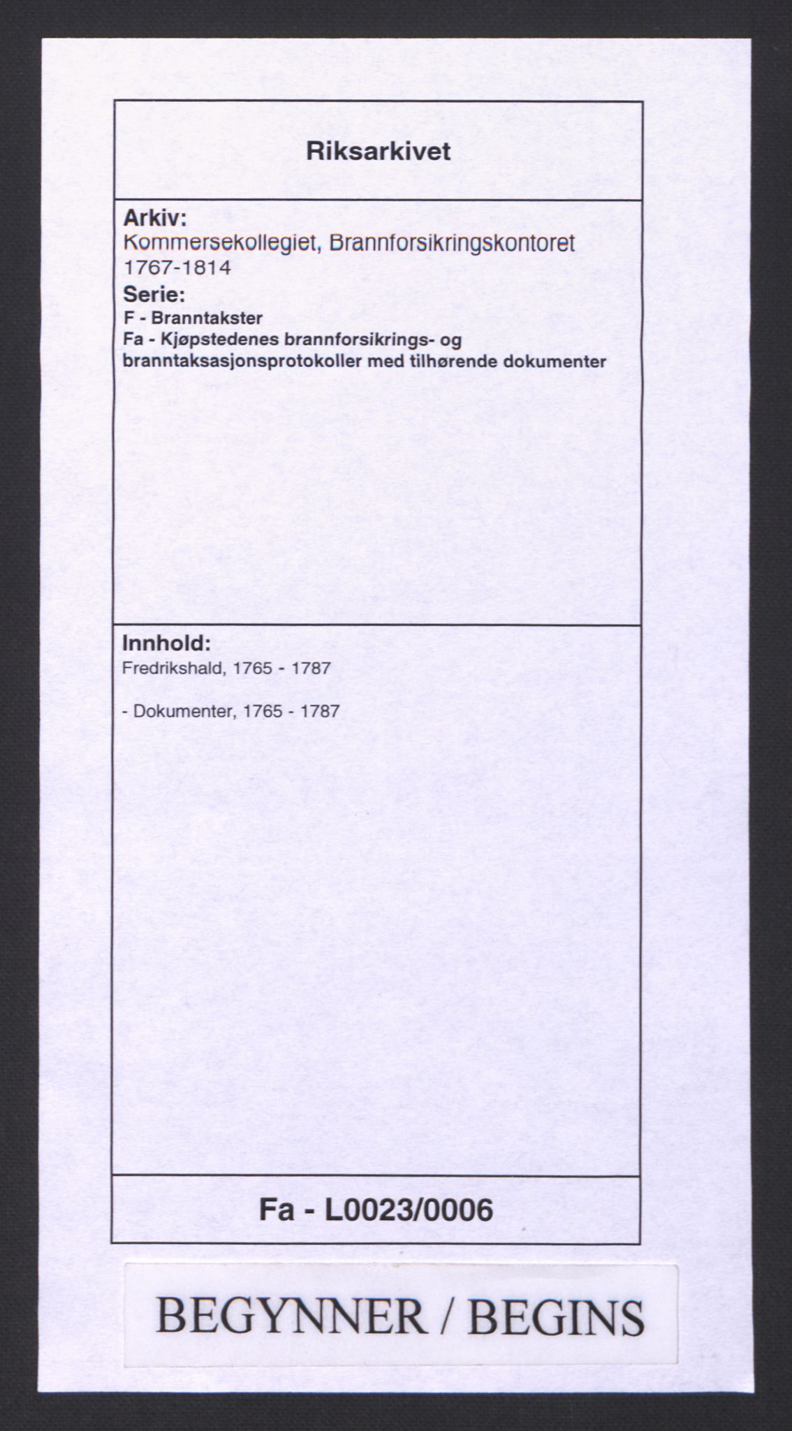 Kommersekollegiet, Brannforsikringskontoret 1767-1814, RA/EA-5458/F/Fa/L0023/0006: Fredrikshald / Dokumenter, 1765-1787