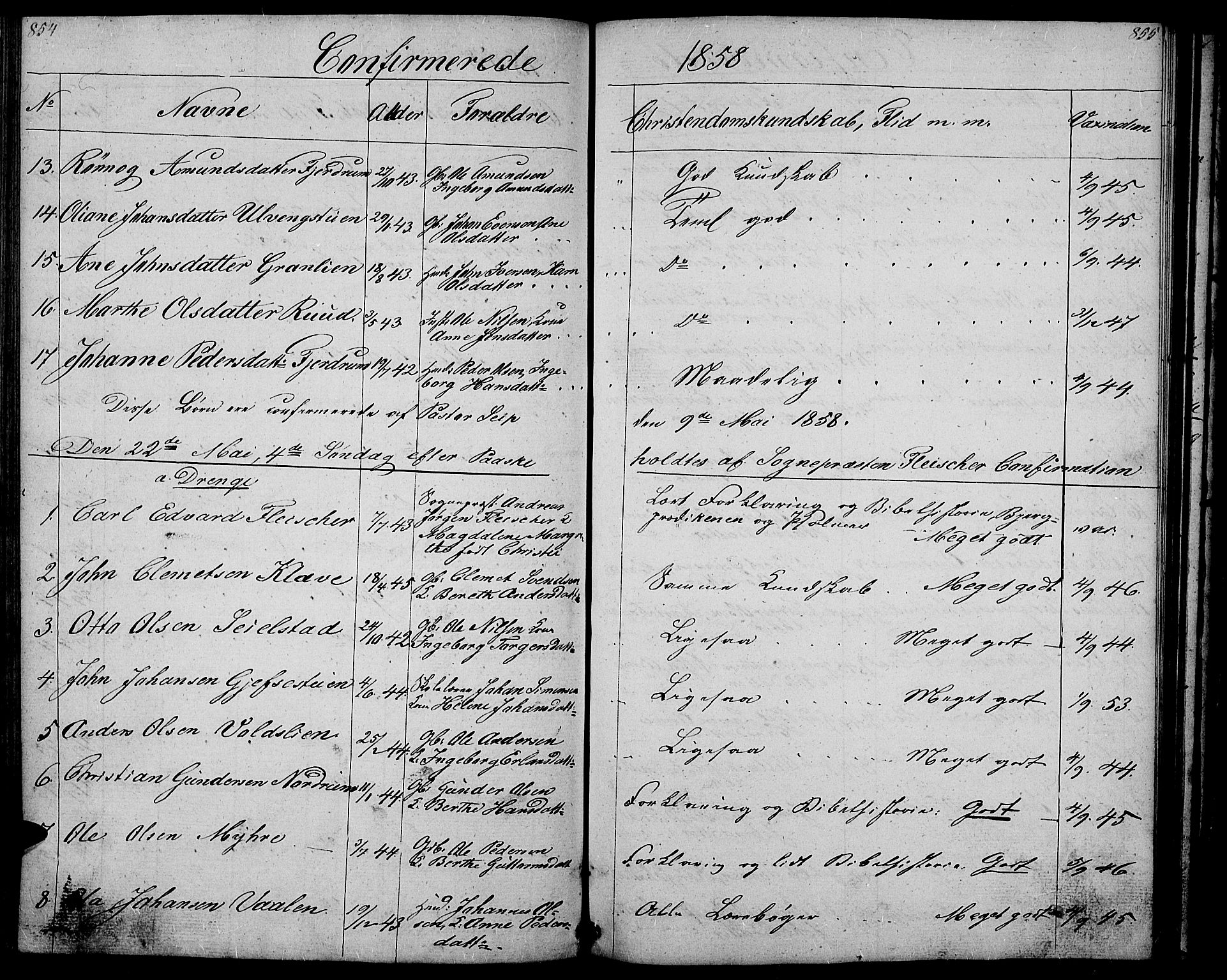 Gausdal prestekontor, AV/SAH-PREST-090/H/Ha/Hab/L0004: Parish register (copy) no. 4, 1835-1870, p. 854-855