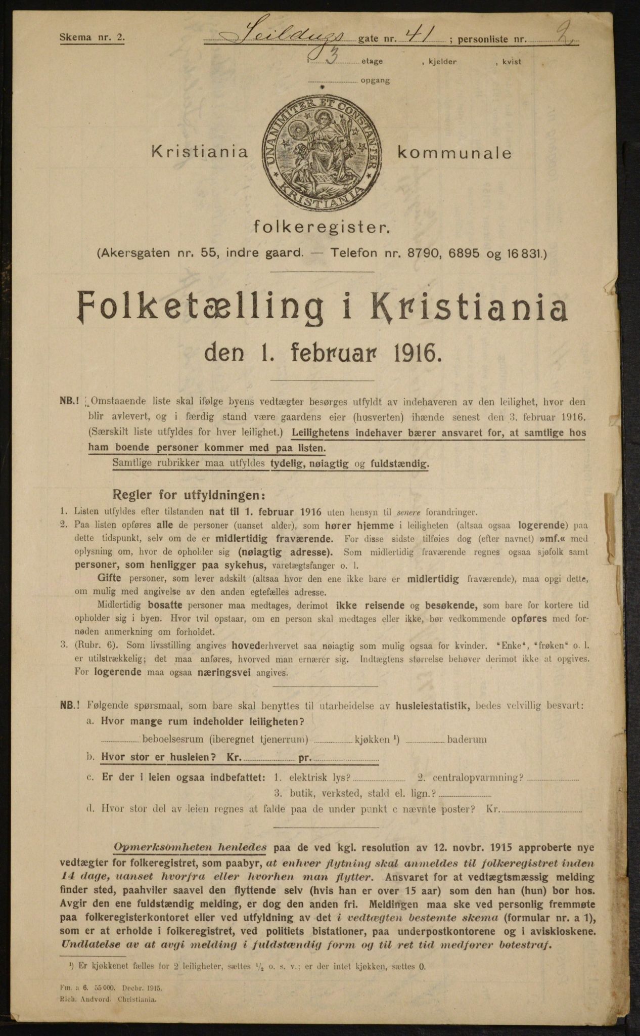 OBA, Municipal Census 1916 for Kristiania, 1916, p. 96947