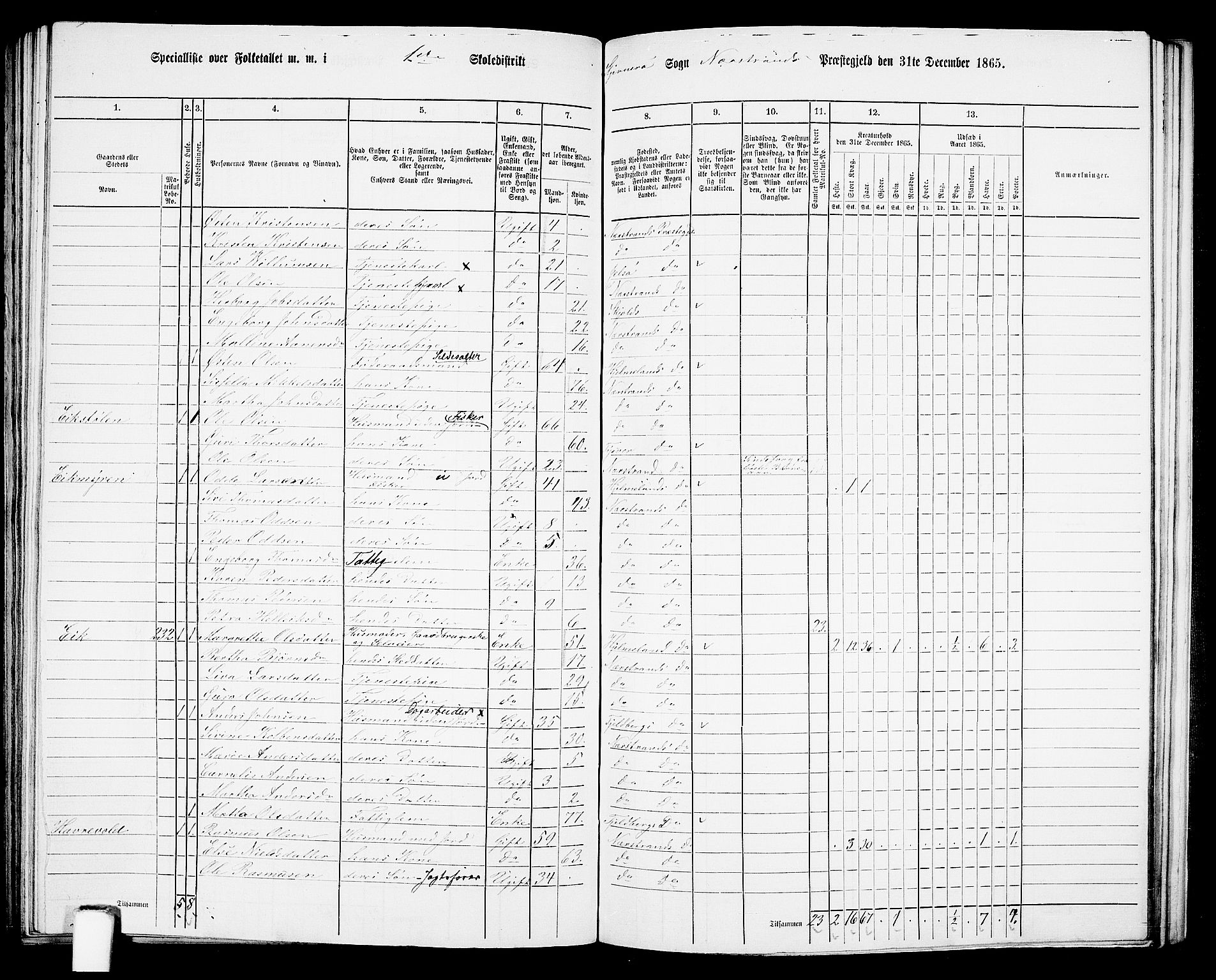 RA, 1865 census for Nedstrand, 1865, p. 88