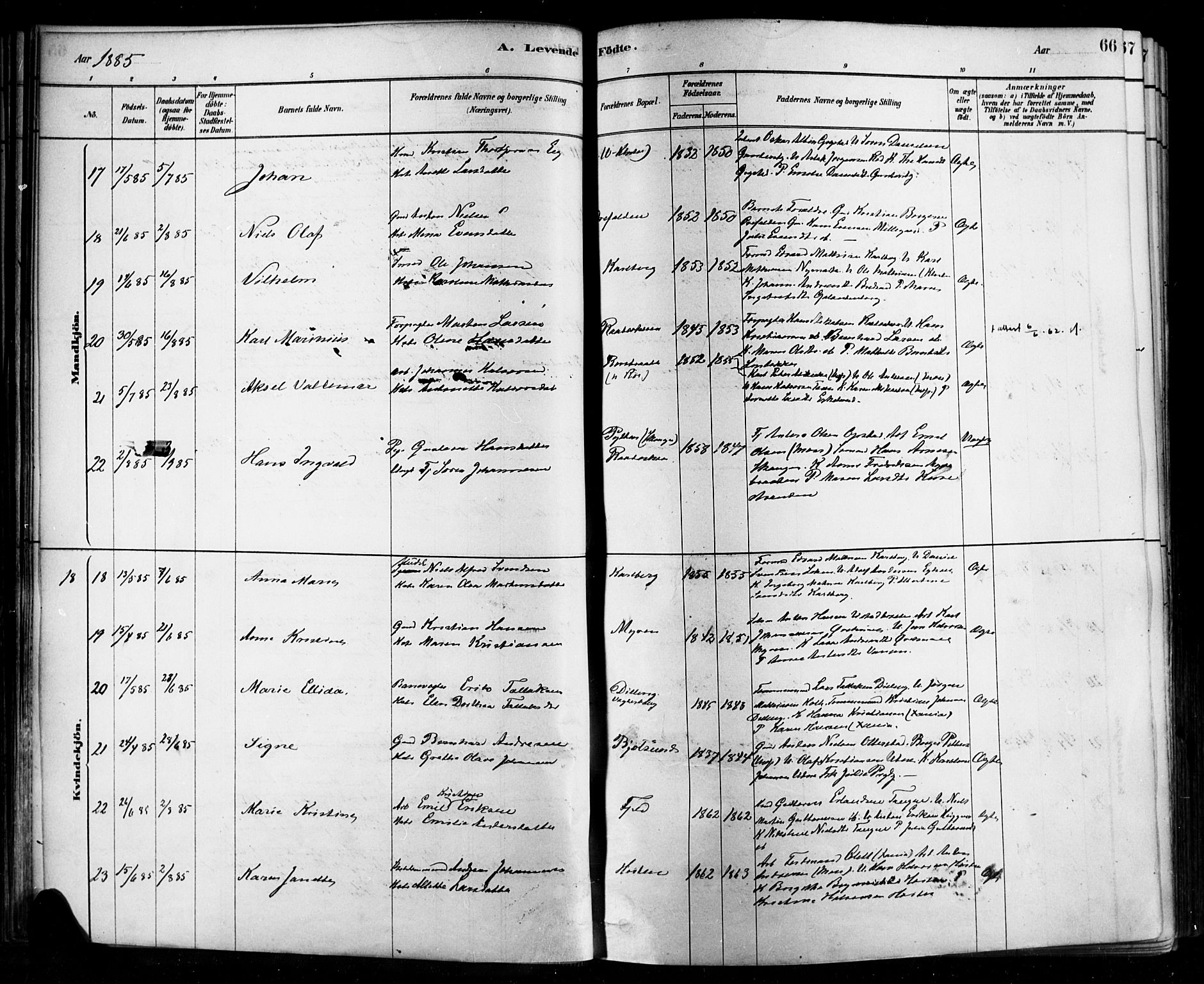 Rygge prestekontor Kirkebøker, AV/SAO-A-10084b/F/Fa/L0007: Parish register (official) no. 7, 1878-1904, p. 66