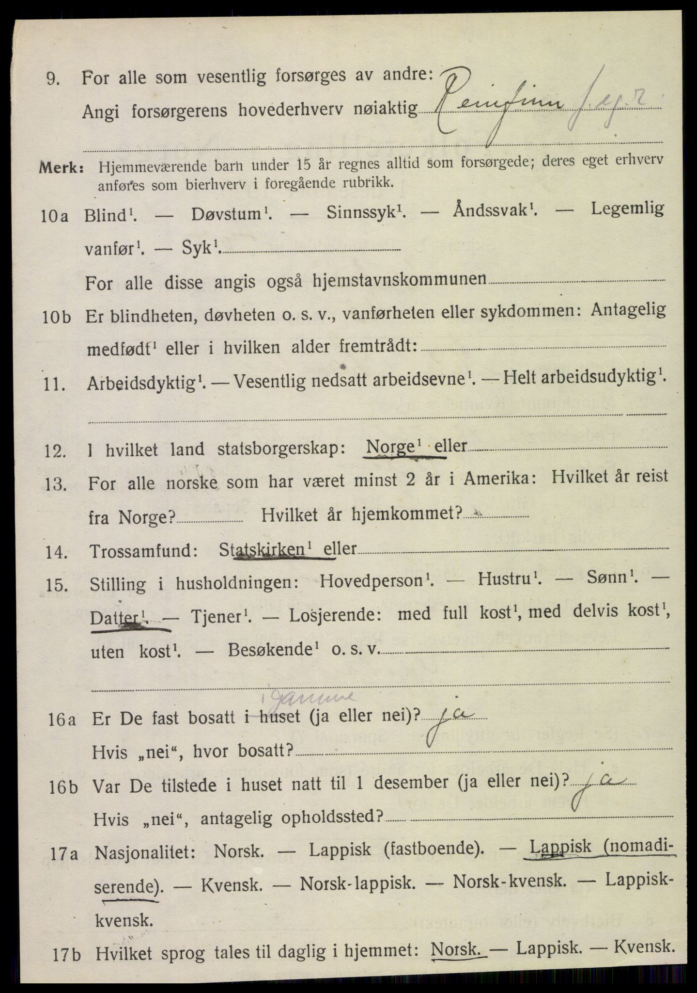 SAT, 1920 census for Vefsn, 1920, p. 2834