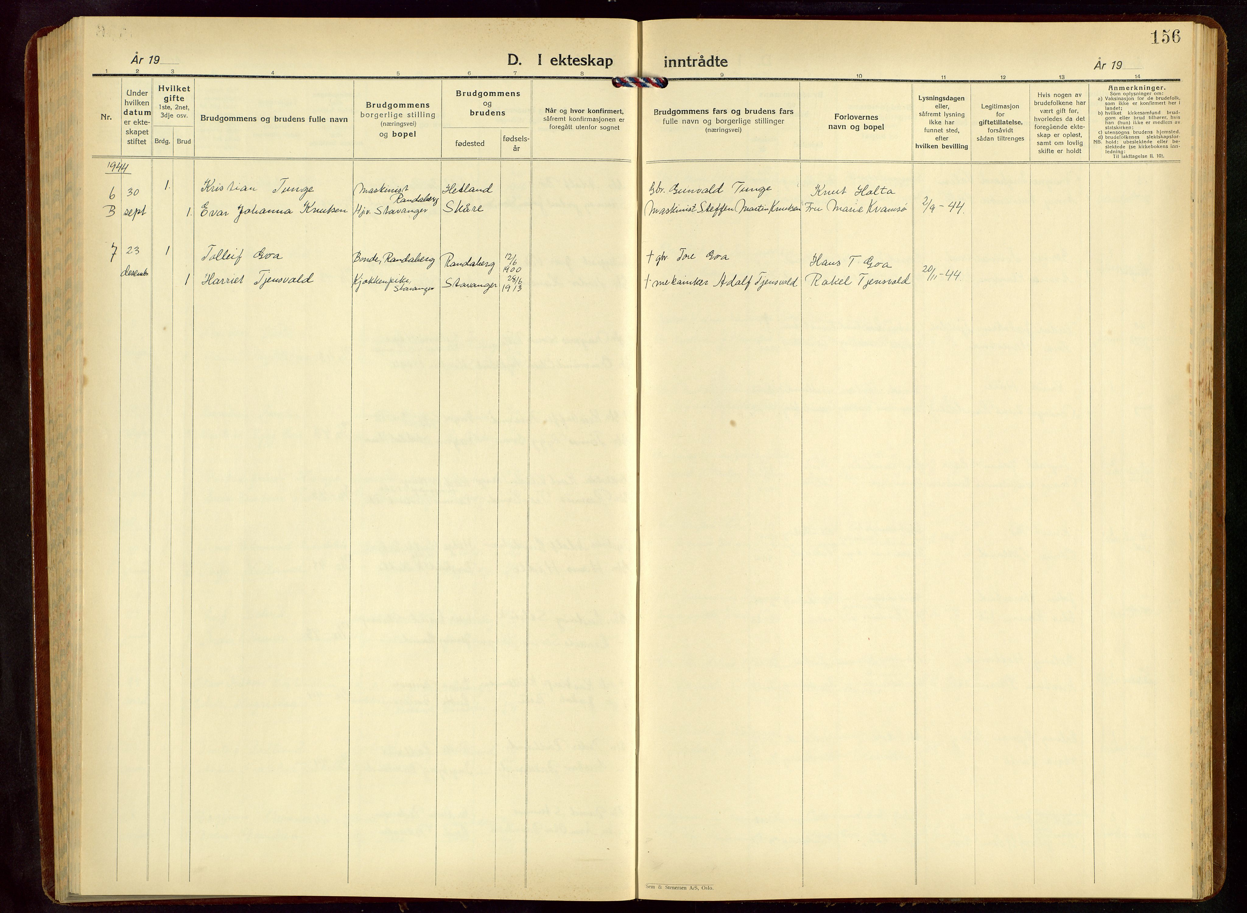 Hetland sokneprestkontor, AV/SAST-A-101826/30/30BB/L0015: Parish register (copy) no. B 15, 1940-1955, p. 156