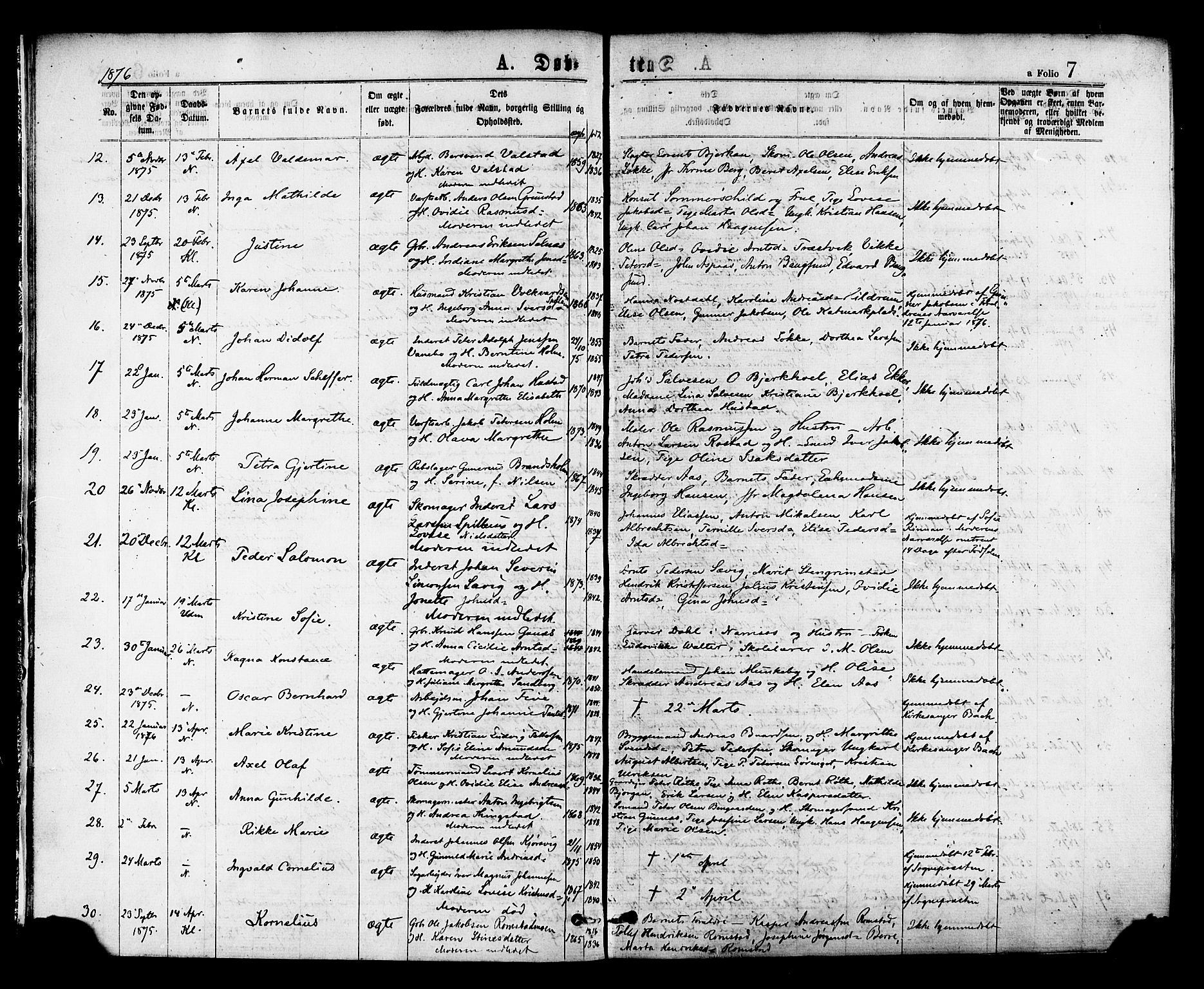 Ministerialprotokoller, klokkerbøker og fødselsregistre - Nord-Trøndelag, SAT/A-1458/768/L0572: Parish register (official) no. 768A07, 1874-1886, p. 7