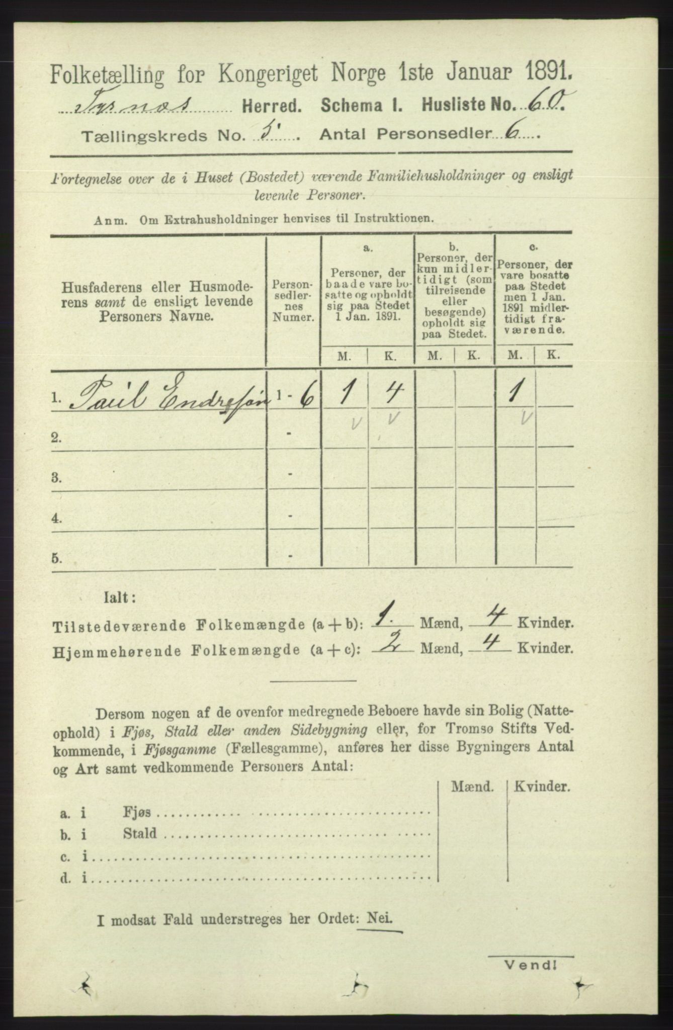 RA, 1891 census for 1223 Tysnes, 1891, p. 1896