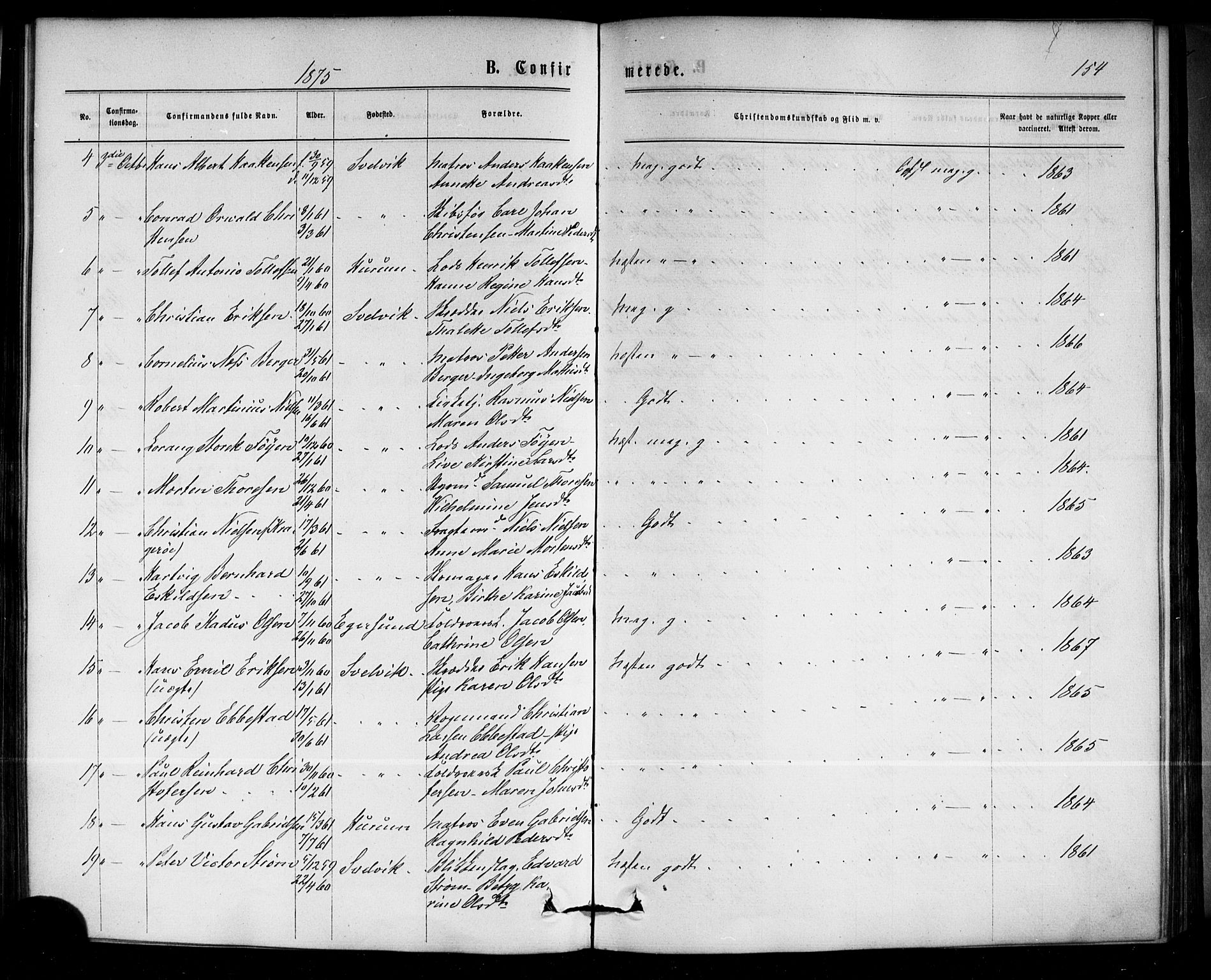 Strømm kirkebøker, AV/SAKO-A-322/F/Fa/L0002: Parish register (official) no. I 2, 1870-1877, p. 154