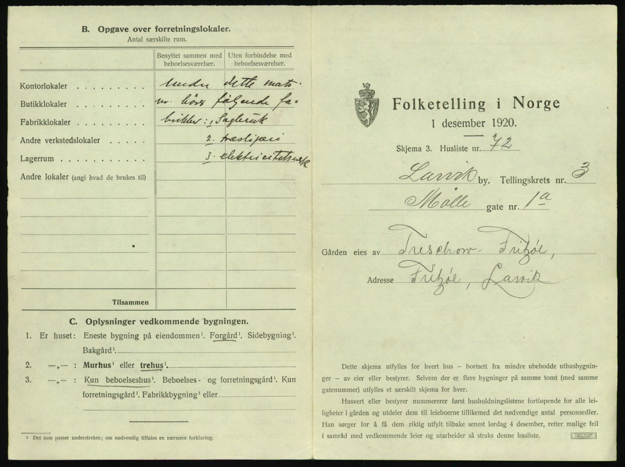 SAKO, 1920 census for Larvik, 1920, p. 742