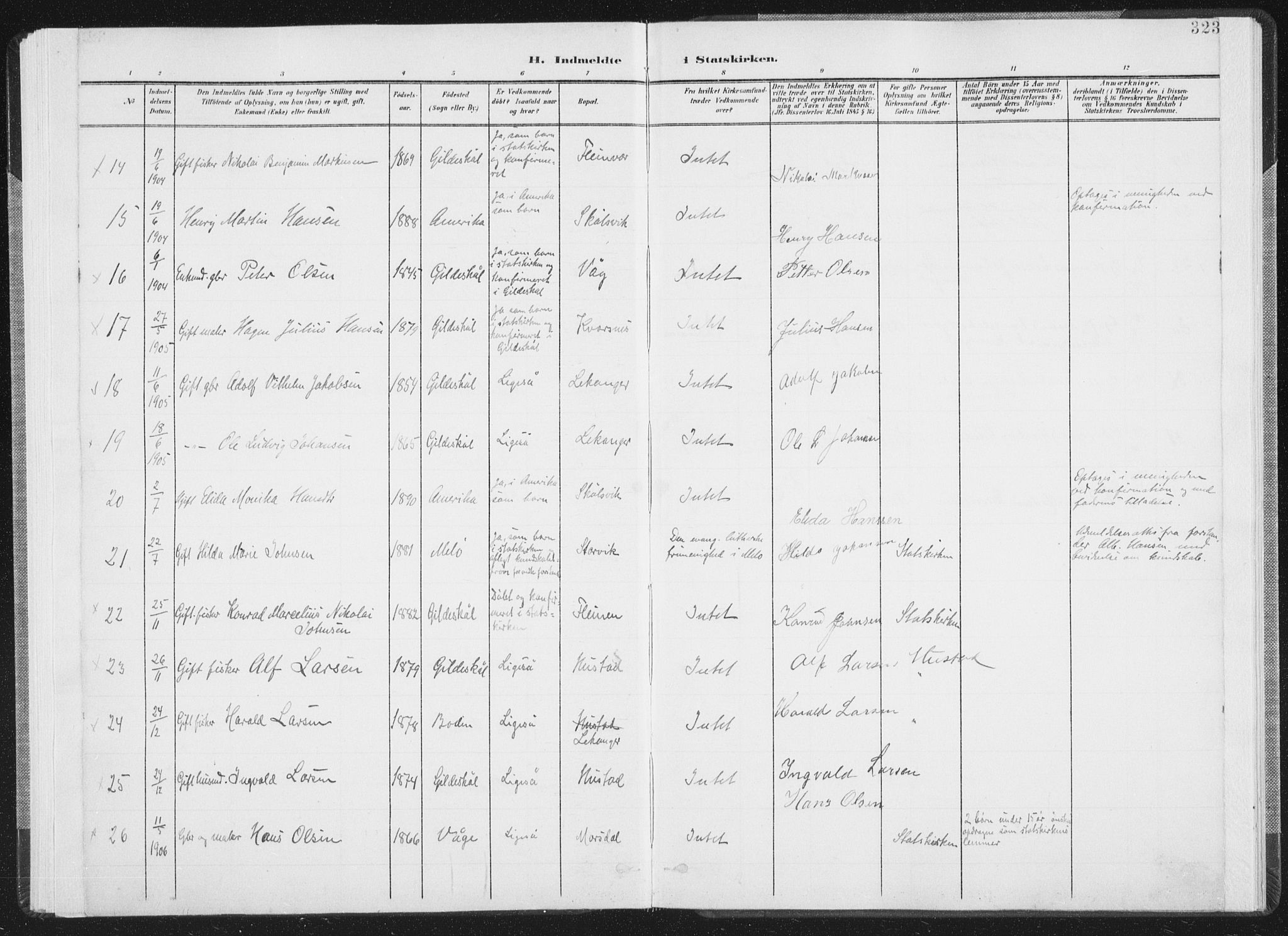 Ministerialprotokoller, klokkerbøker og fødselsregistre - Nordland, AV/SAT-A-1459/805/L0103: Parish register (official) no. 805A08II, 1900-1909, p. 323