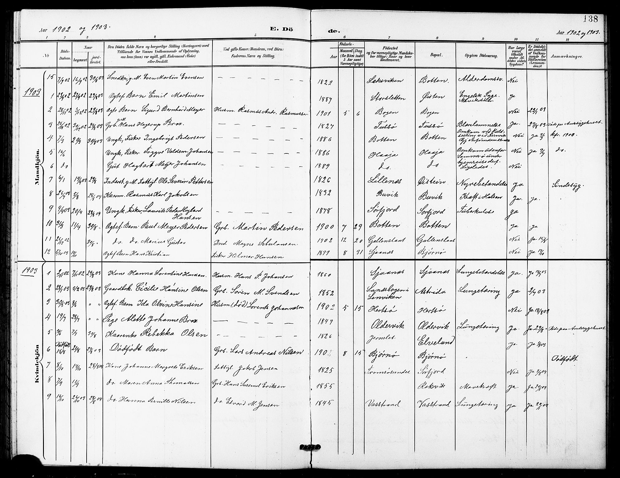 Lenvik sokneprestembete, SATØ/S-1310/H/Ha/Hab/L0022klokker: Parish register (copy) no. 22, 1901-1918, p. 138