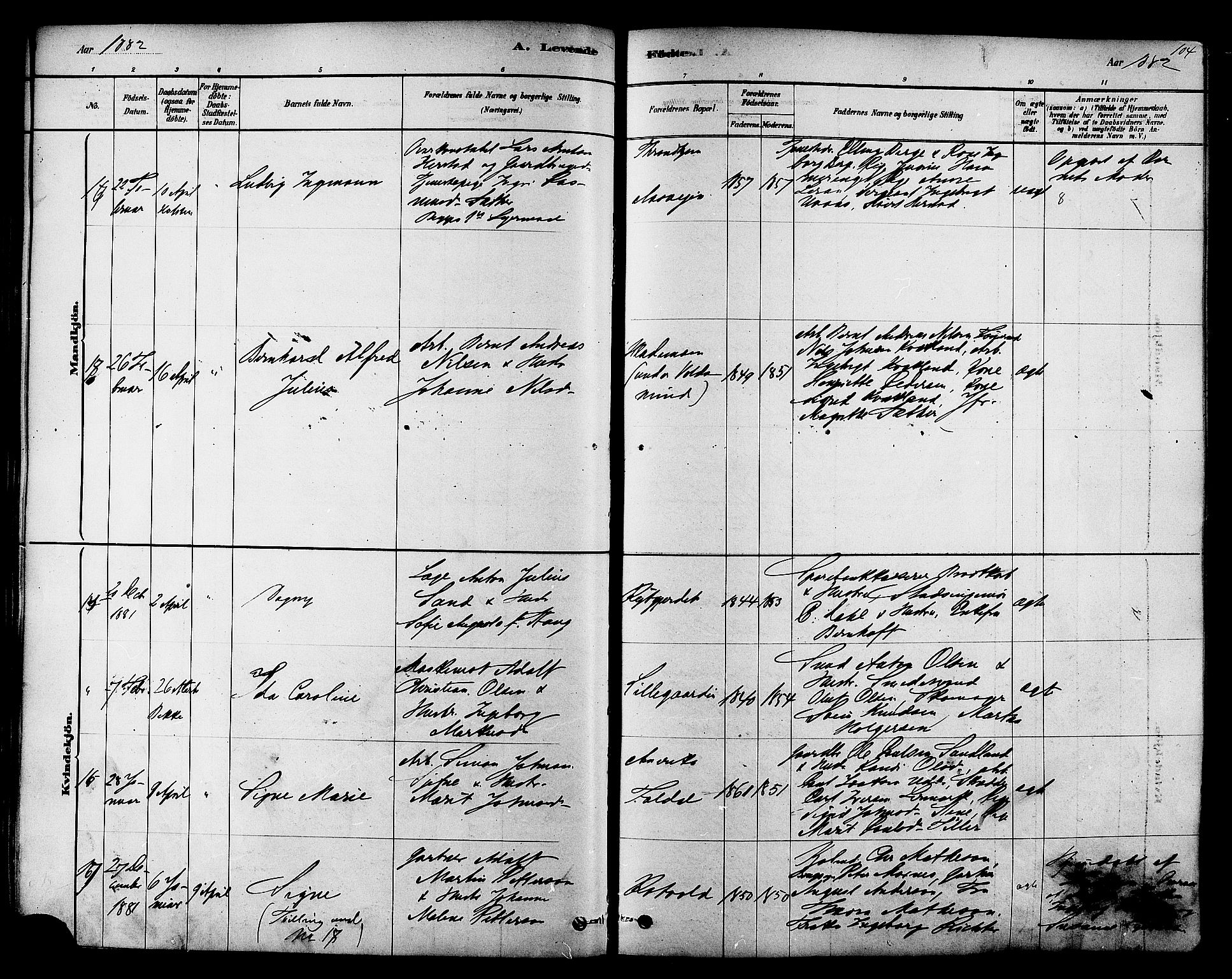 Ministerialprotokoller, klokkerbøker og fødselsregistre - Sør-Trøndelag, AV/SAT-A-1456/606/L0294: Parish register (official) no. 606A09, 1878-1886, p. 104