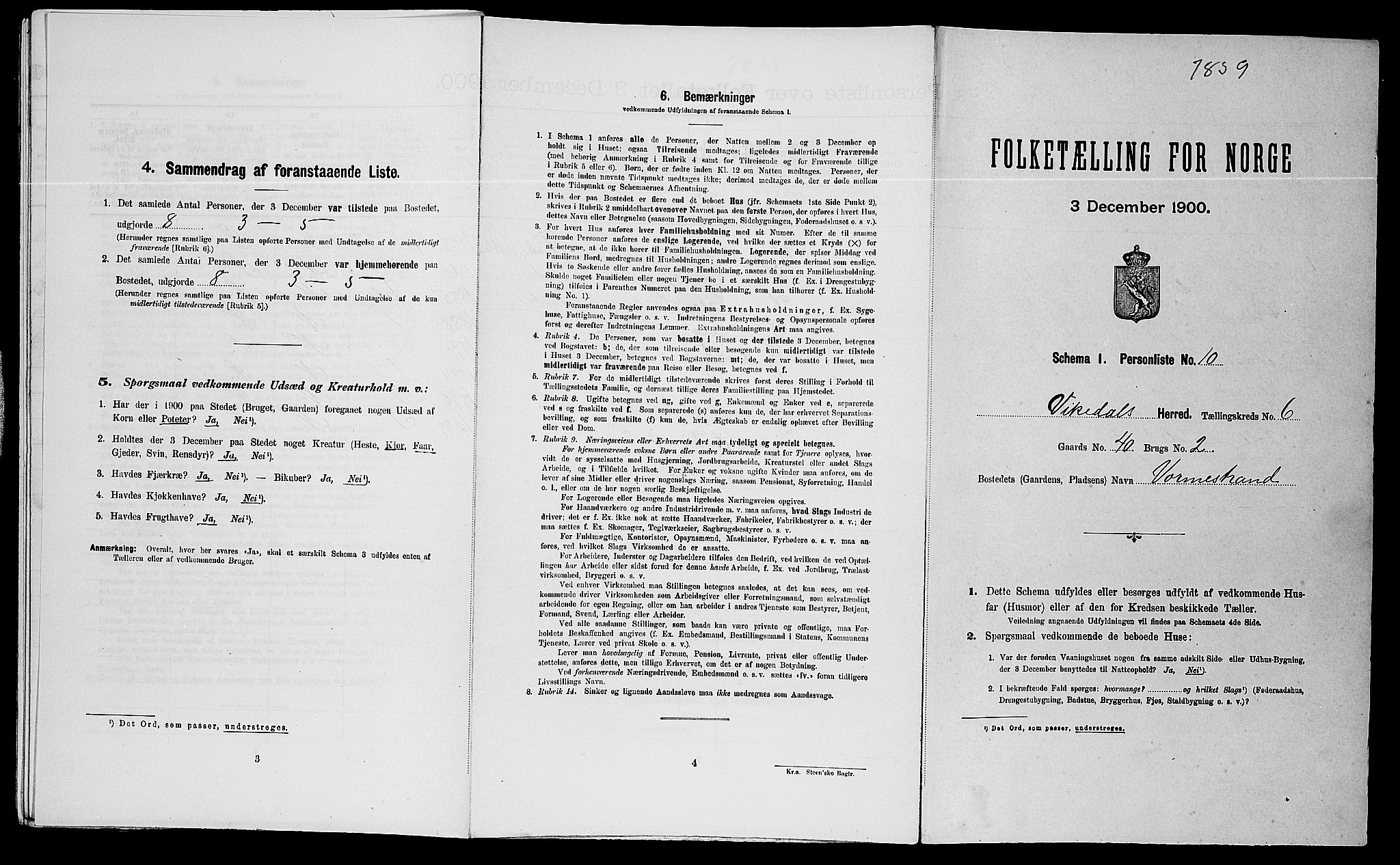 SAST, 1900 census for Vikedal, 1900, p. 497