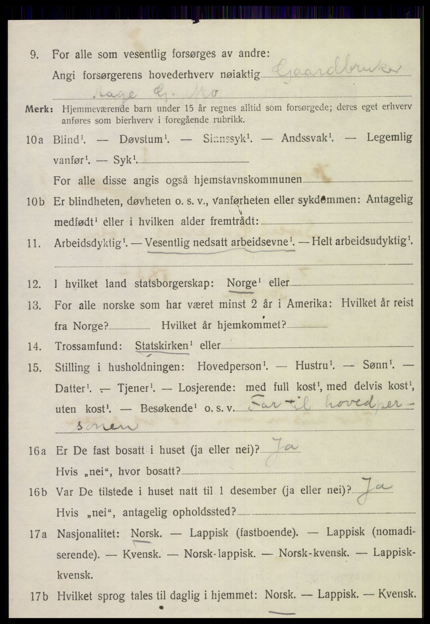 SAT, 1920 census for Kvam, 1920, p. 494