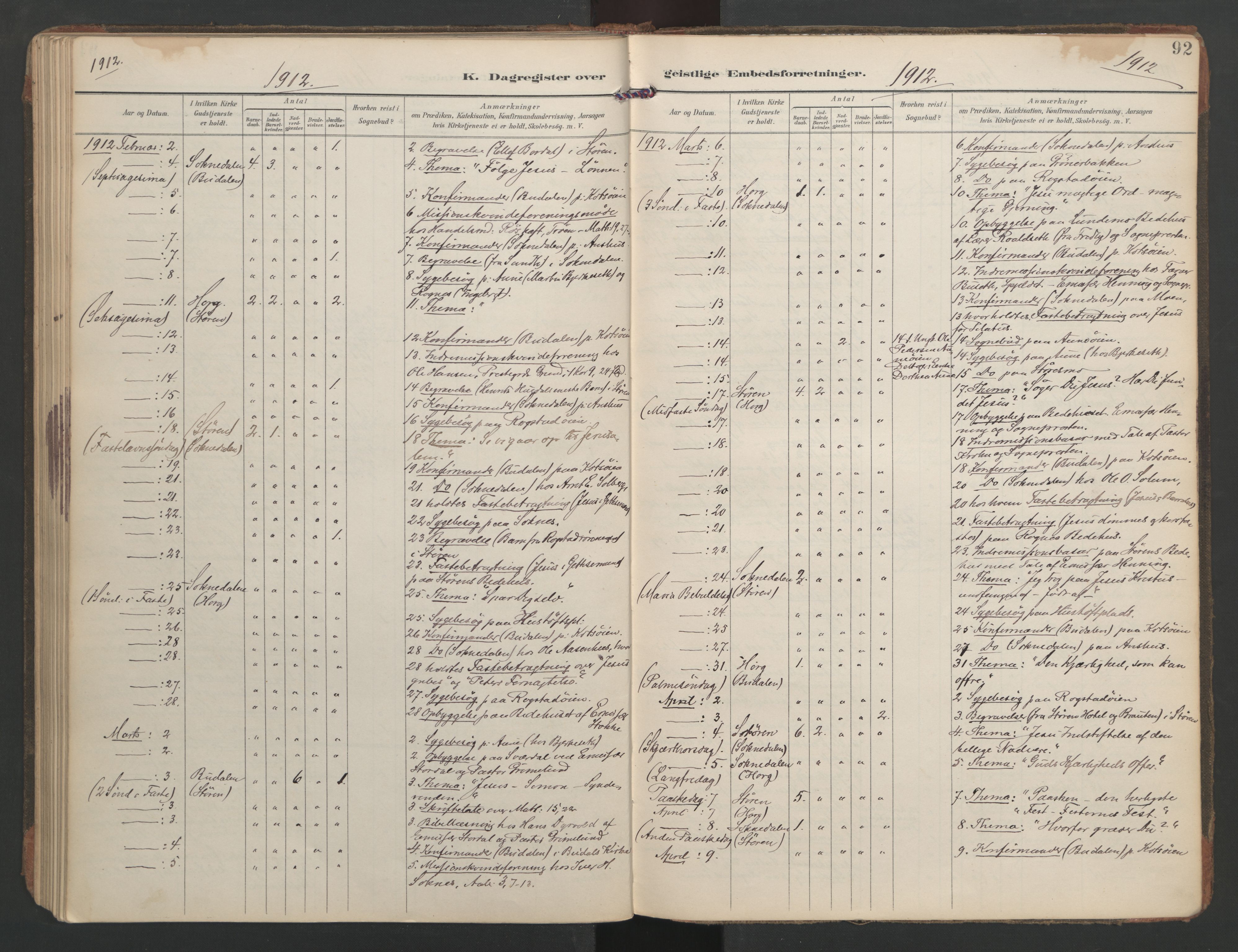 Ministerialprotokoller, klokkerbøker og fødselsregistre - Sør-Trøndelag, SAT/A-1456/687/L1005: Diary records no. 687A11, 1891-1912, p. 92