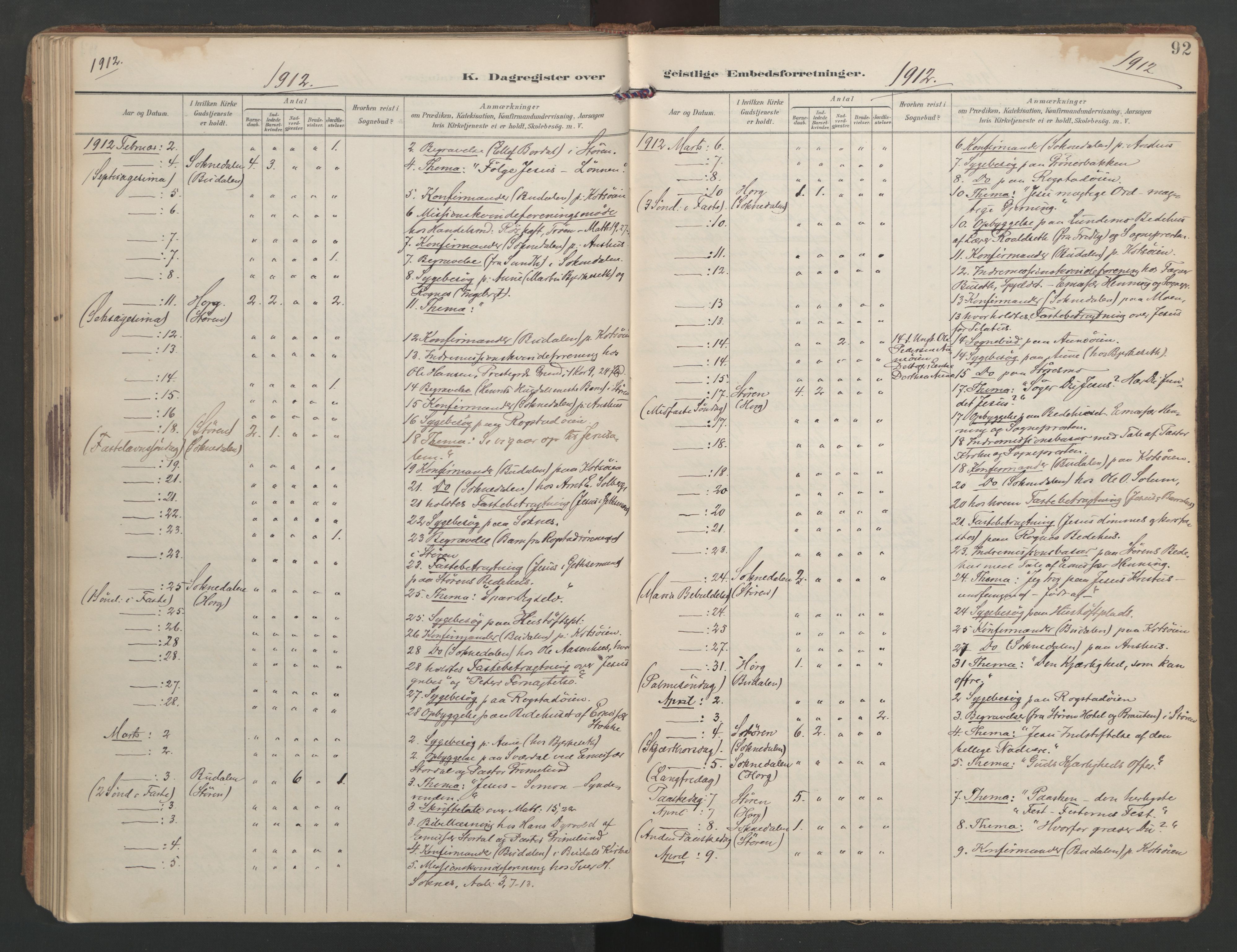 Ministerialprotokoller, klokkerbøker og fødselsregistre - Sør-Trøndelag, AV/SAT-A-1456/687/L1005: Diary records no. 687A11, 1891-1912, p. 92