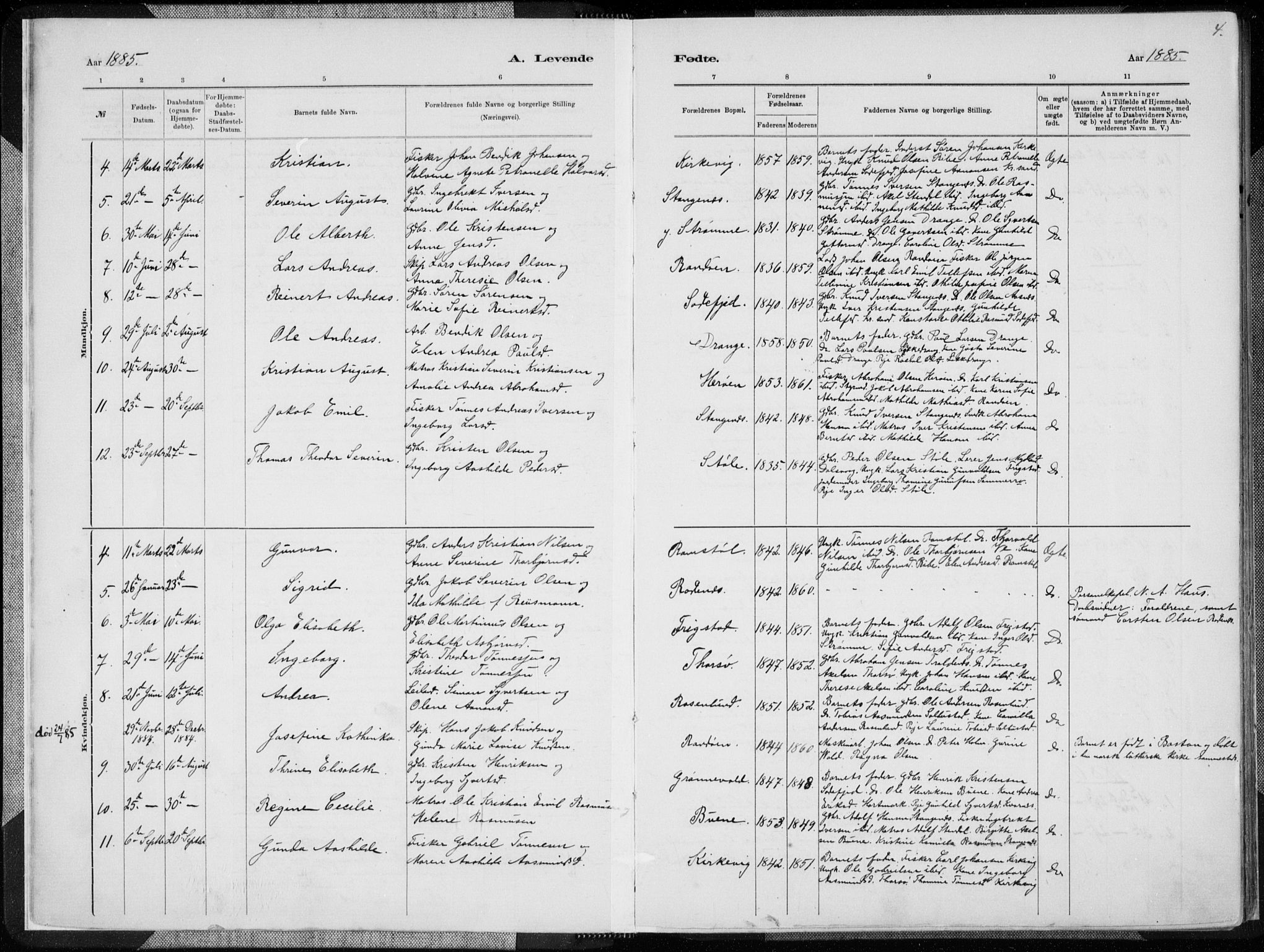 Oddernes sokneprestkontor, AV/SAK-1111-0033/F/Fa/Fab/L0002: Parish register (official) no. A 2, 1884-1903, p. 4