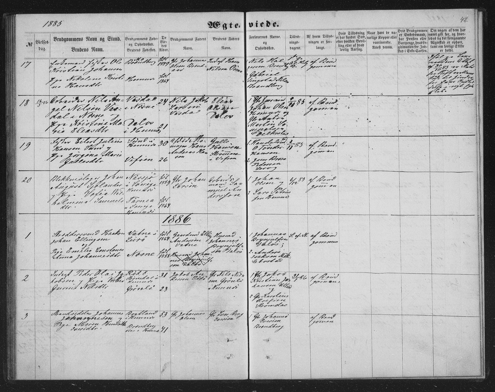 Ministerialprotokoller, klokkerbøker og fødselsregistre - Nordland, AV/SAT-A-1459/825/L0367: Parish register (copy) no. 825C04, 1863-1887, p. 42