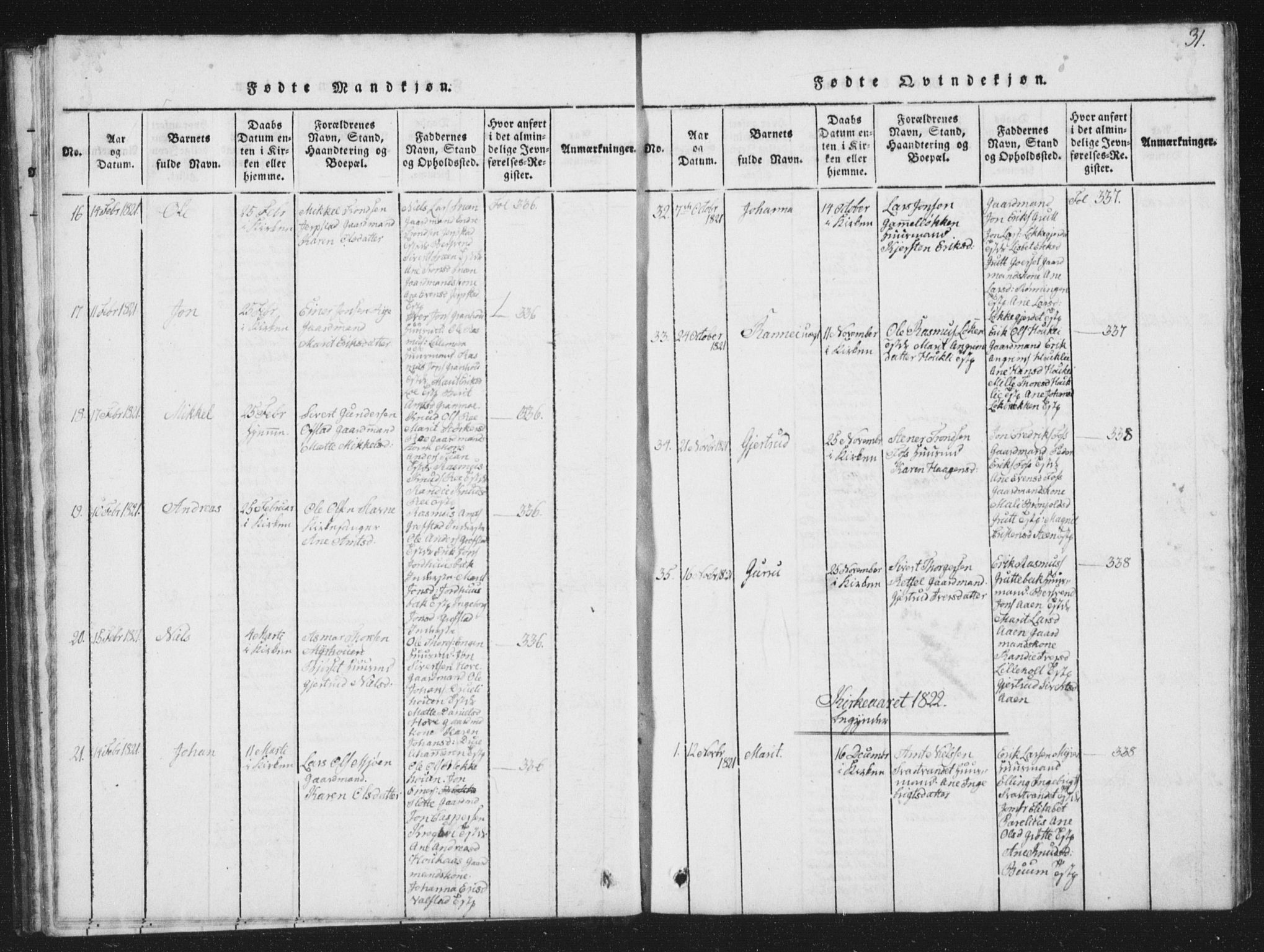 Ministerialprotokoller, klokkerbøker og fødselsregistre - Sør-Trøndelag, AV/SAT-A-1456/672/L0862: Parish register (copy) no. 672C01, 1816-1831, p. 31