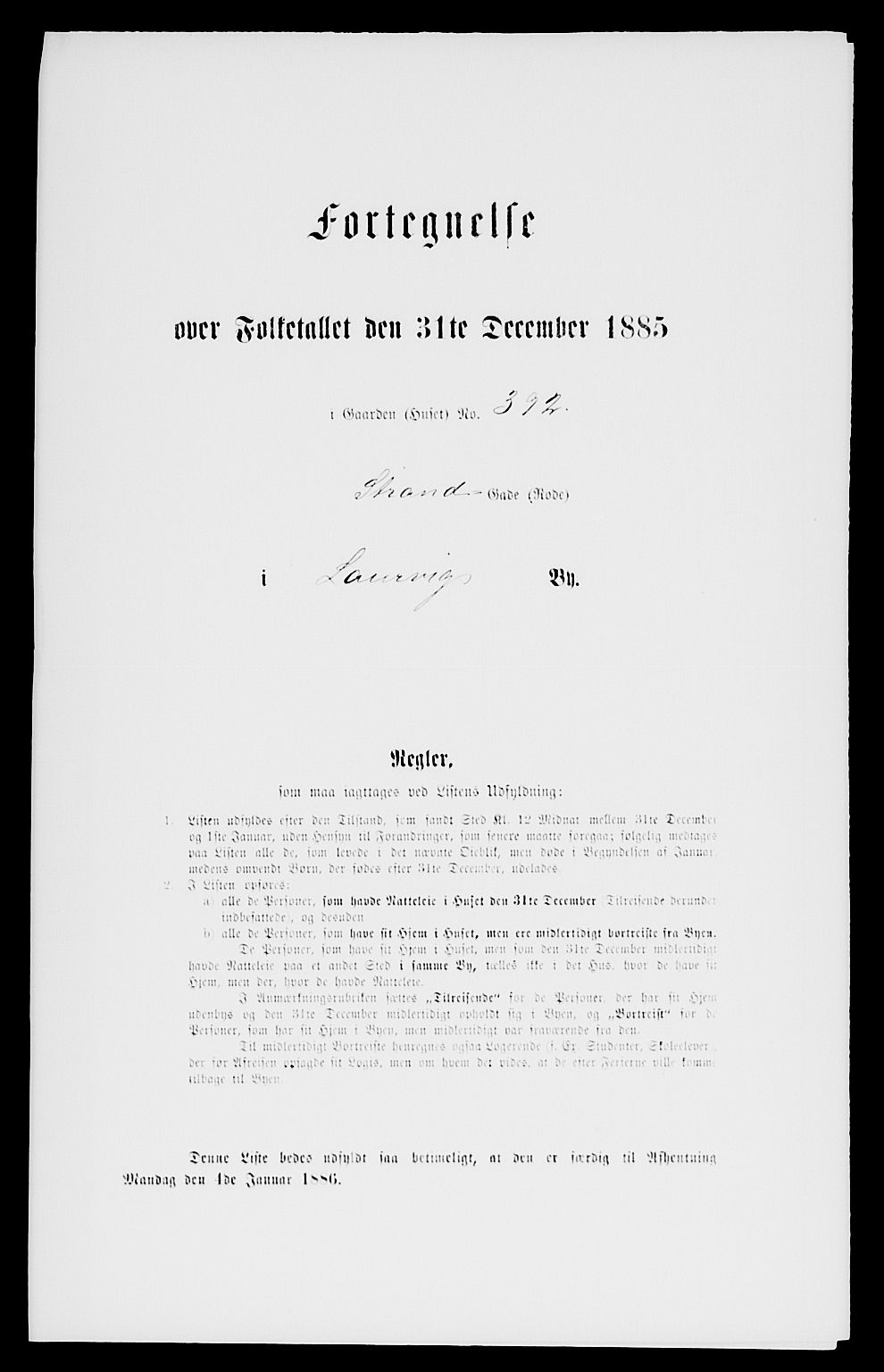 SAKO, 1885 census for 0707 Larvik, 1885, p. 1109