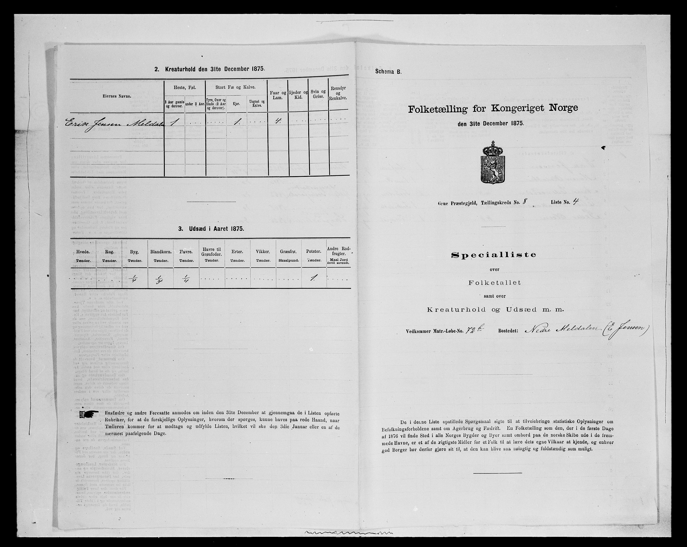 SAH, 1875 census for 0423P Grue, 1875, p. 1411