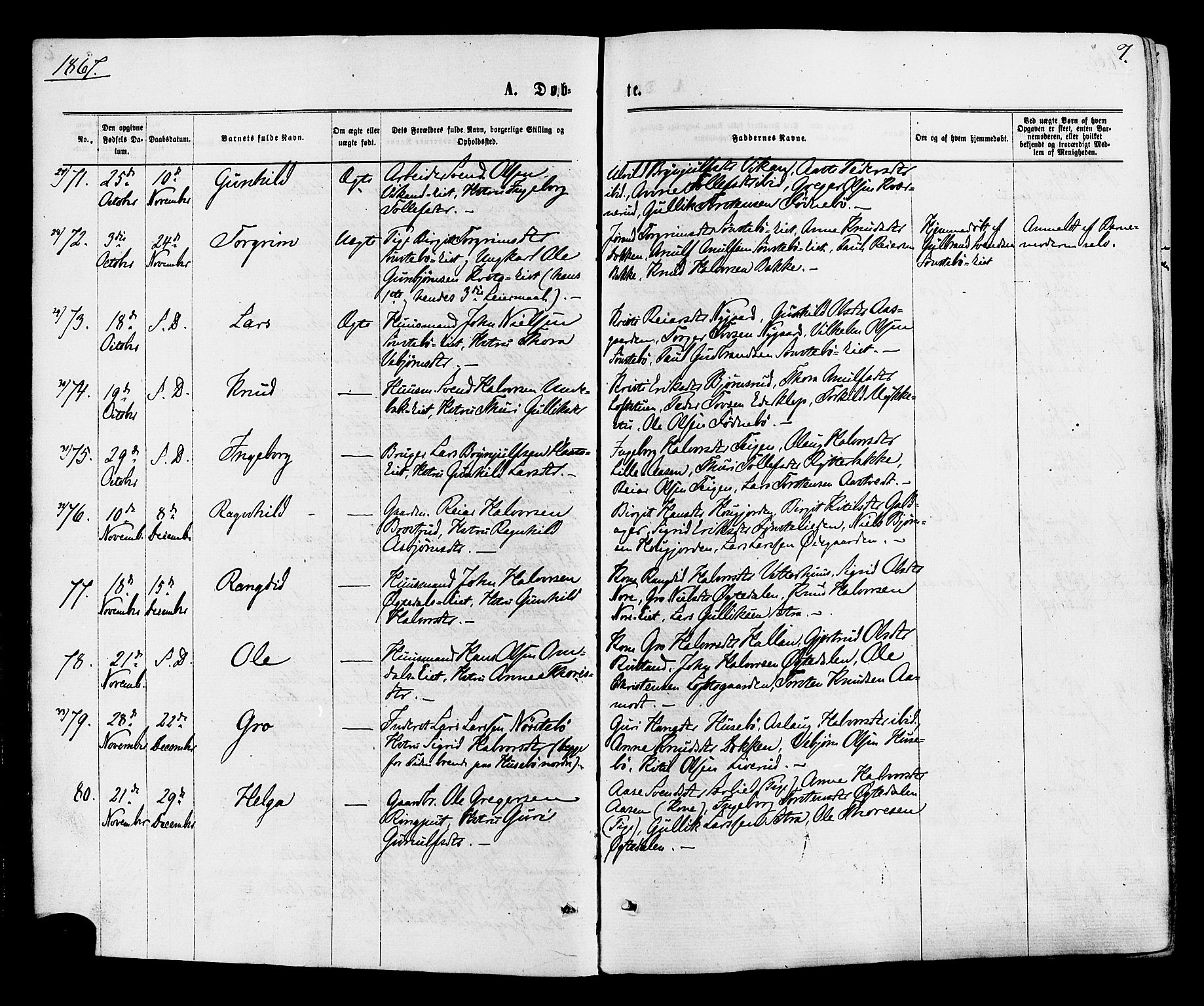 Nore kirkebøker, AV/SAKO-A-238/F/Fa/L0004: Parish register (official) no. I 4, 1867-1877, p. 7