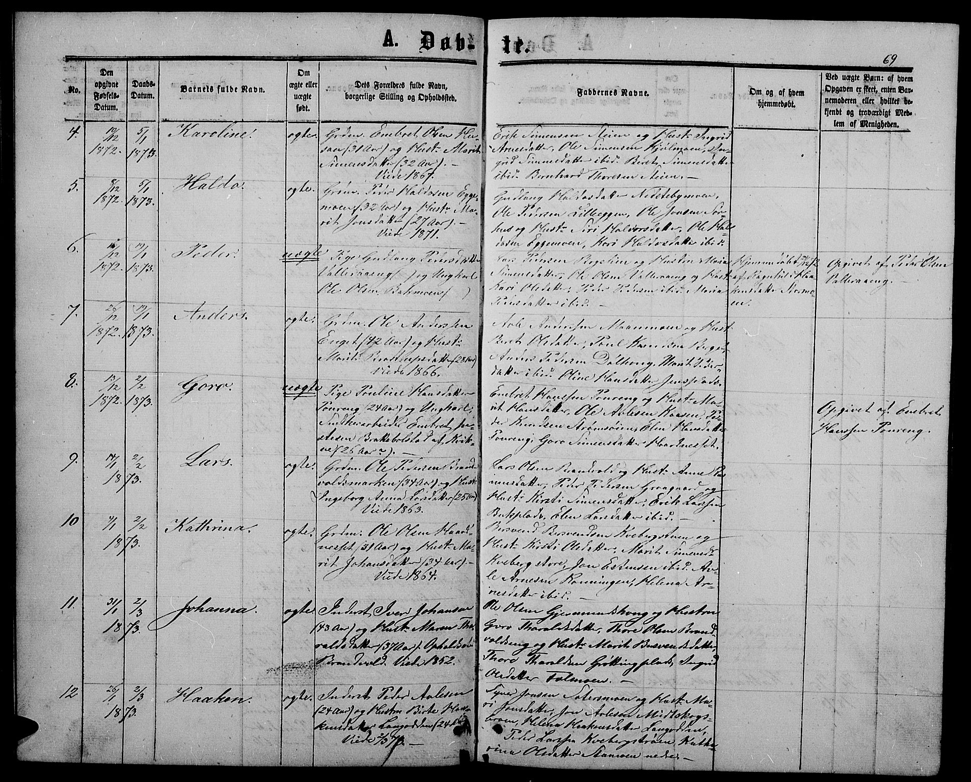 Alvdal prestekontor, SAH/PREST-060/H/Ha/Hab/L0002: Parish register (copy) no. 2, 1863-1878, p. 69