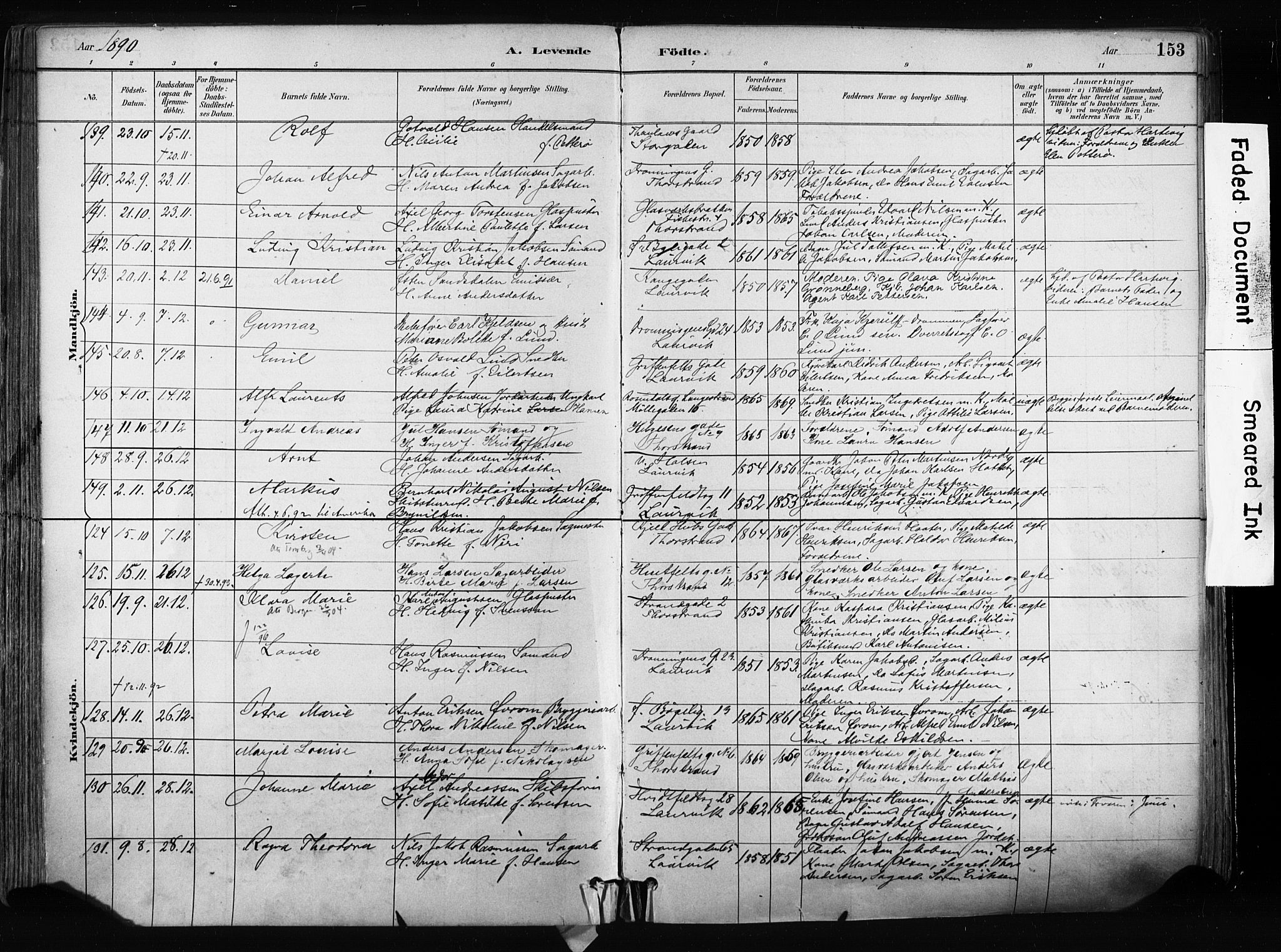Larvik kirkebøker, AV/SAKO-A-352/F/Fa/L0009: Parish register (official) no. I 9, 1884-1904, p. 153
