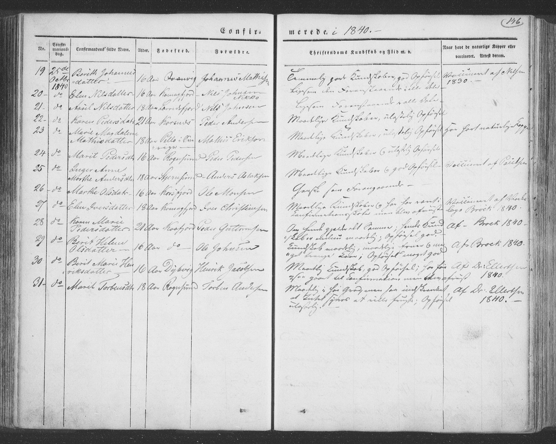 Talvik sokneprestkontor, SATØ/S-1337/H/Ha/L0009kirke: Parish register (official) no. 9, 1837-1852, p. 146