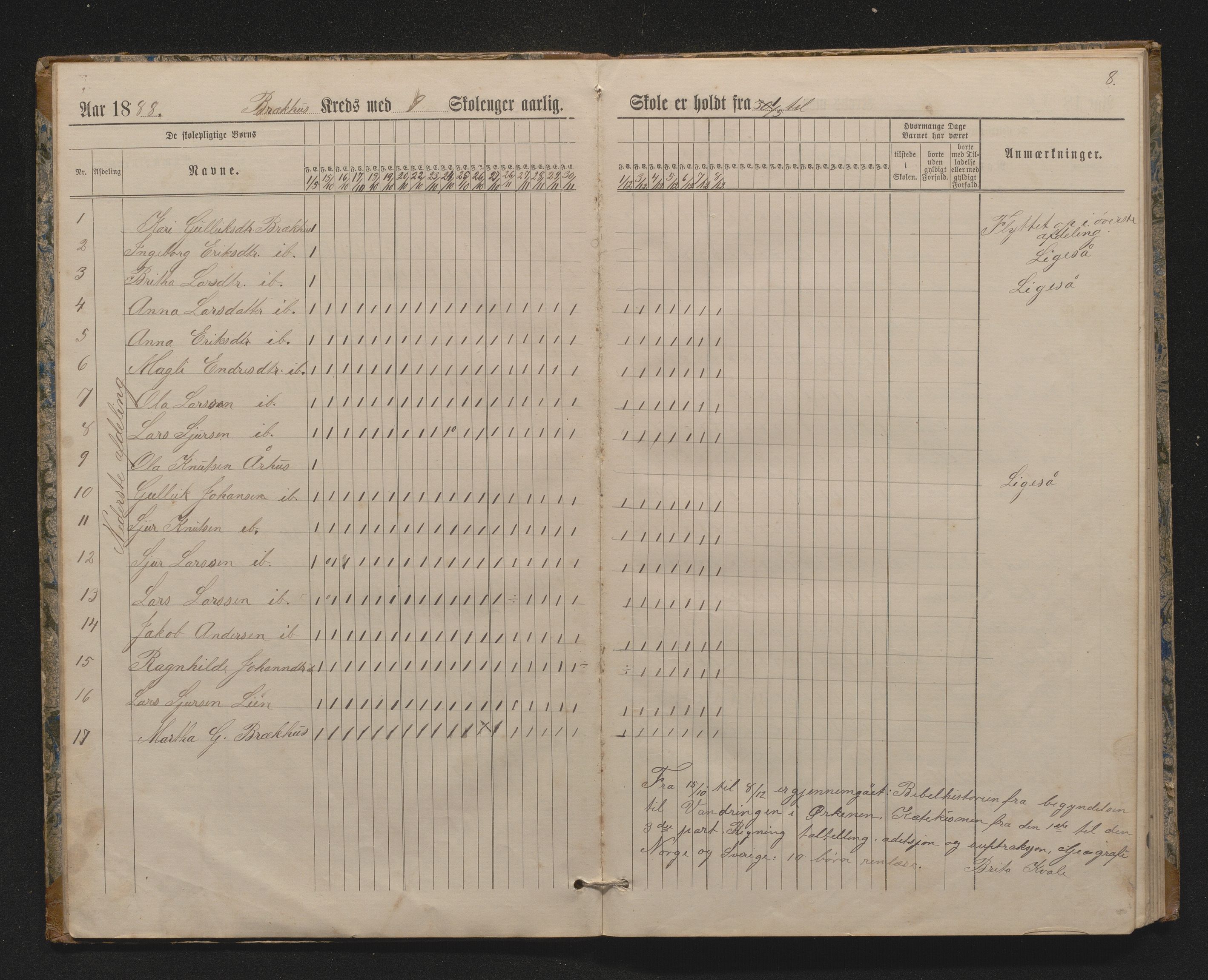 Evanger kommune. Barneskulane, IKAH/1237-231/G/Ga/L0003: Dagbok for Brekkhus skulekrins, 1884-1907