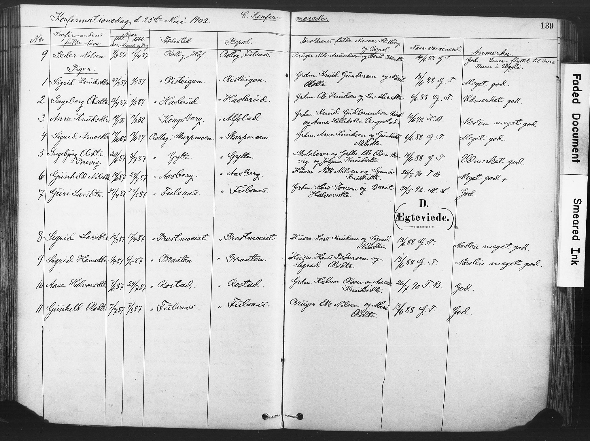 Rollag kirkebøker, AV/SAKO-A-240/F/Fa/L0011: Parish register (official) no. I 11, 1878-1902, p. 139