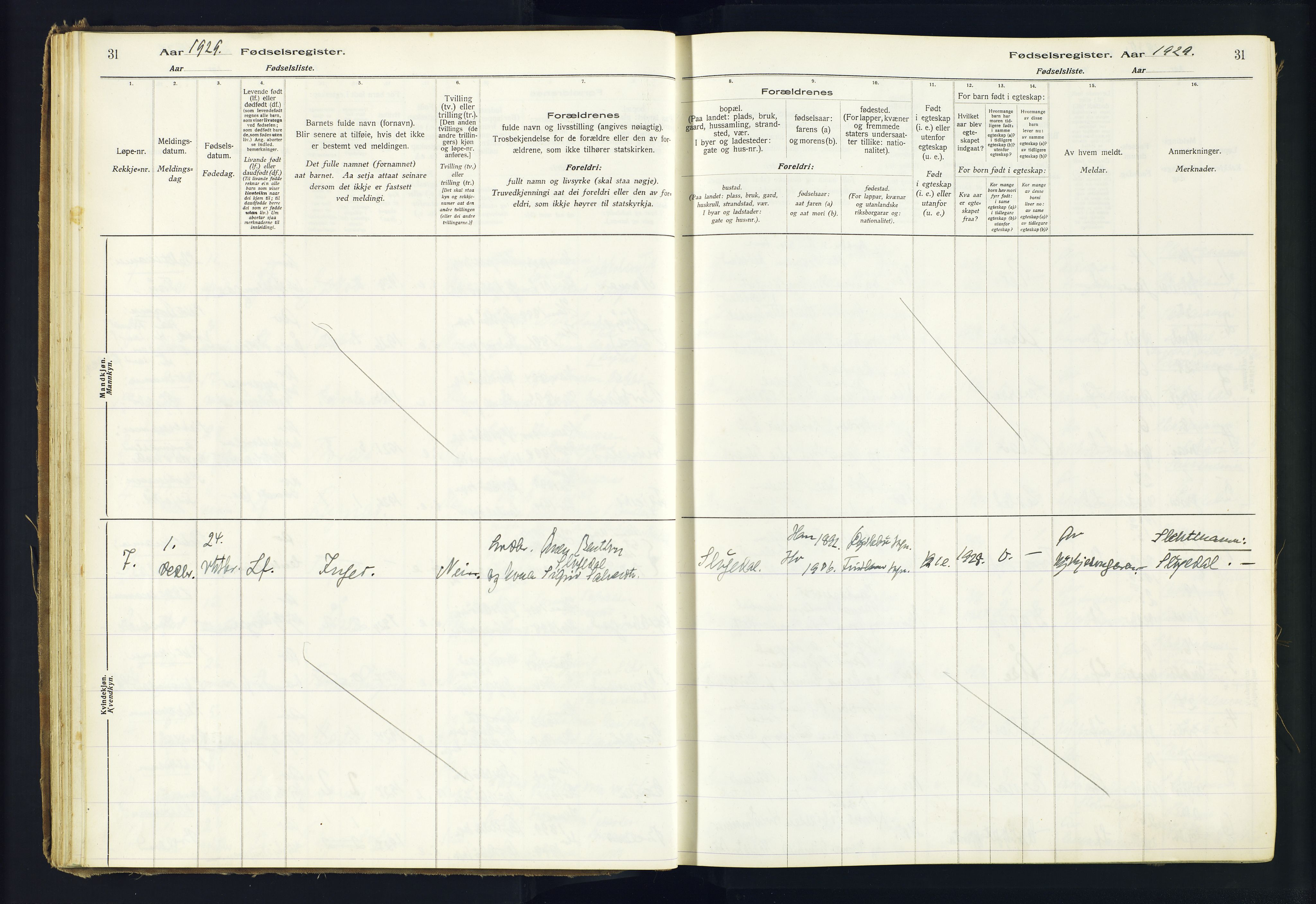 Holum sokneprestkontor, AV/SAK-1111-0022/J/Ja/L0002: Birth register no. II.6.11, 1916-1982, p. 31