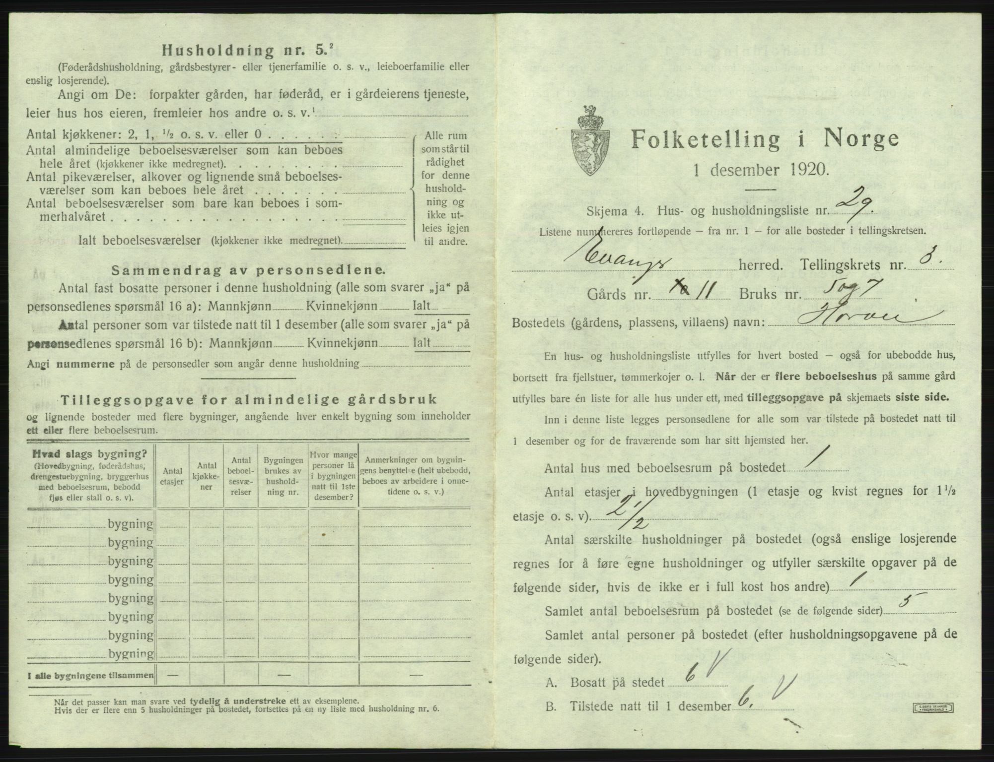 SAB, 1920 census for Evanger, 1920, p. 173