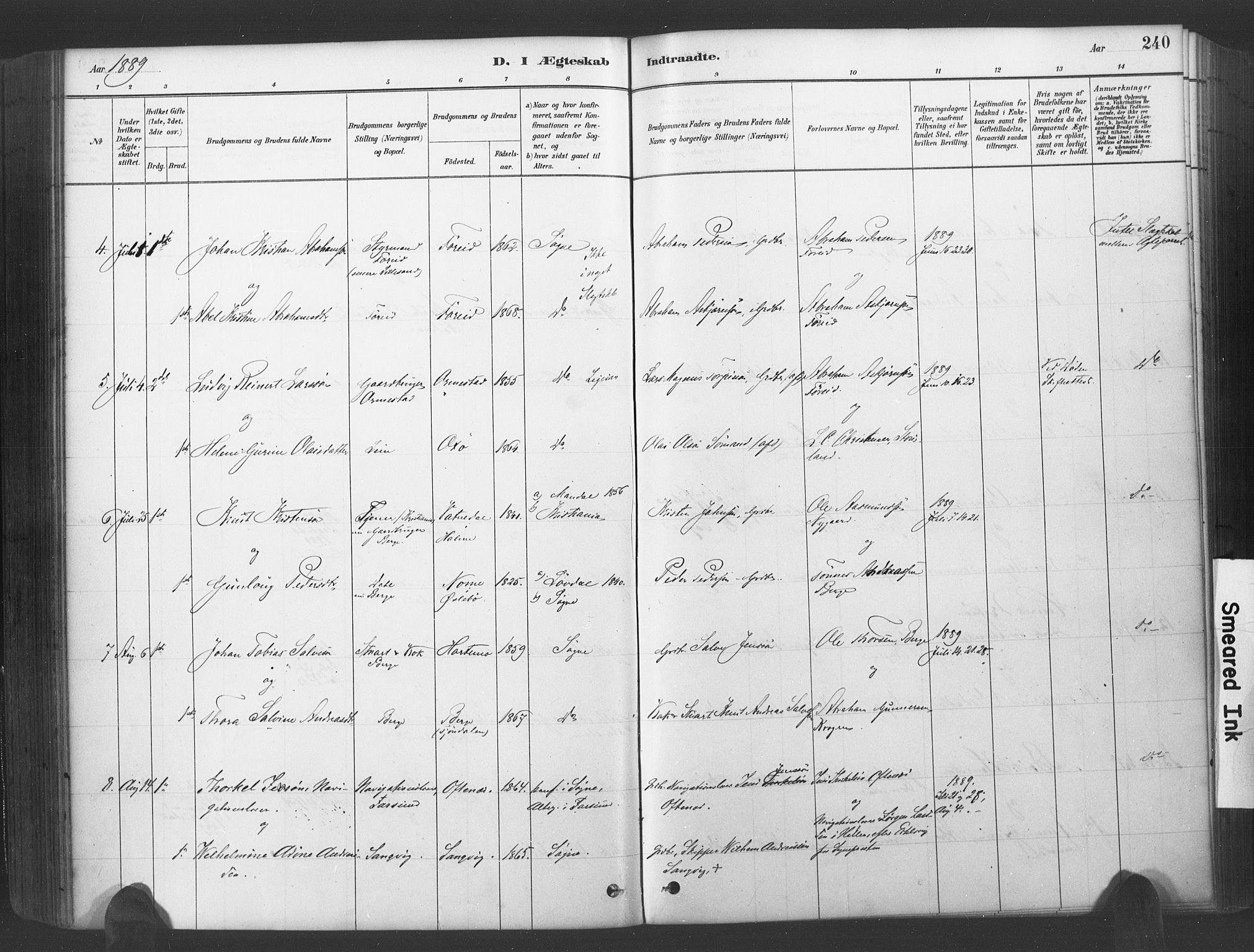 Søgne sokneprestkontor, SAK/1111-0037/F/Fa/Fab/L0012: Parish register (official) no. A 12, 1880-1891, p. 240