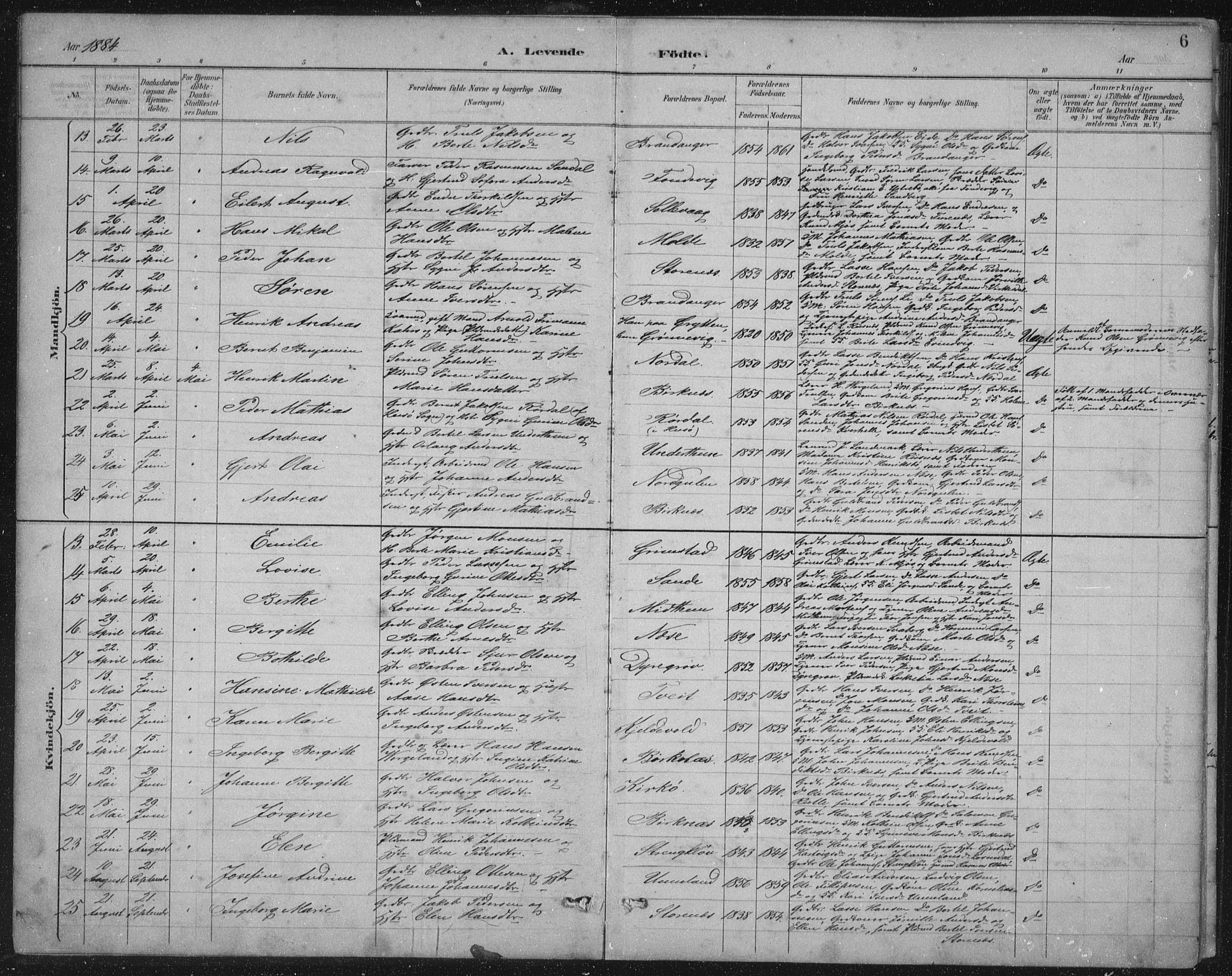 Gulen sokneprestembete, AV/SAB-A-80201/H/Hab/Habb/L0003: Parish register (copy) no. B 3, 1884-1907, p. 6