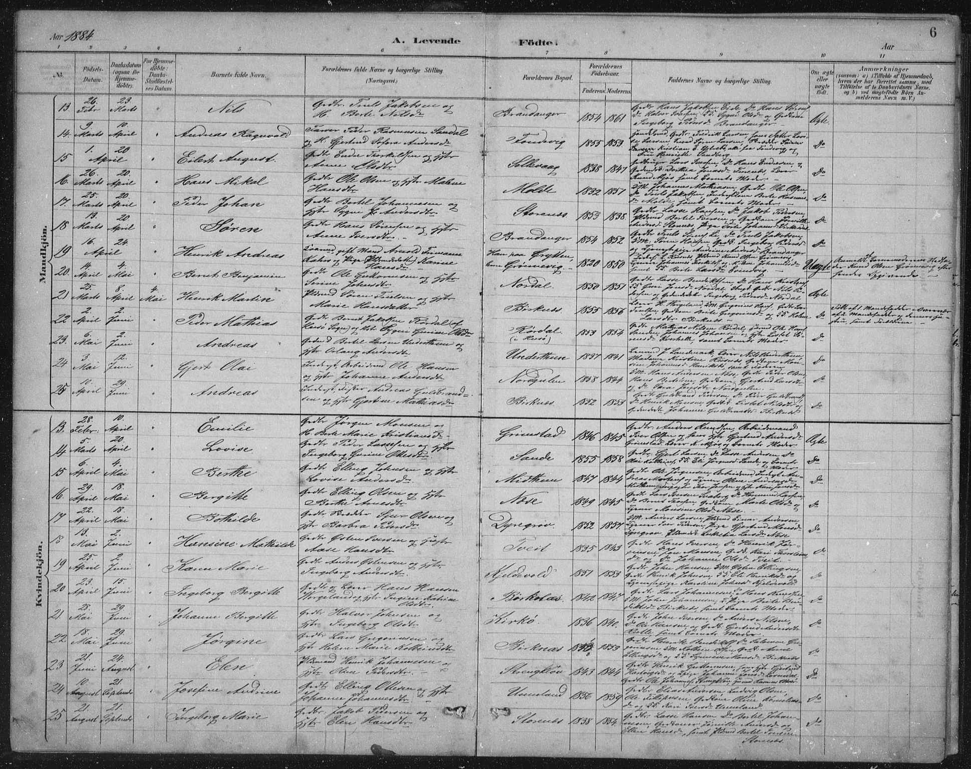 Gulen sokneprestembete, AV/SAB-A-80201/H/Hab/Habb/L0003: Parish register (copy) no. B 3, 1884-1907, p. 6