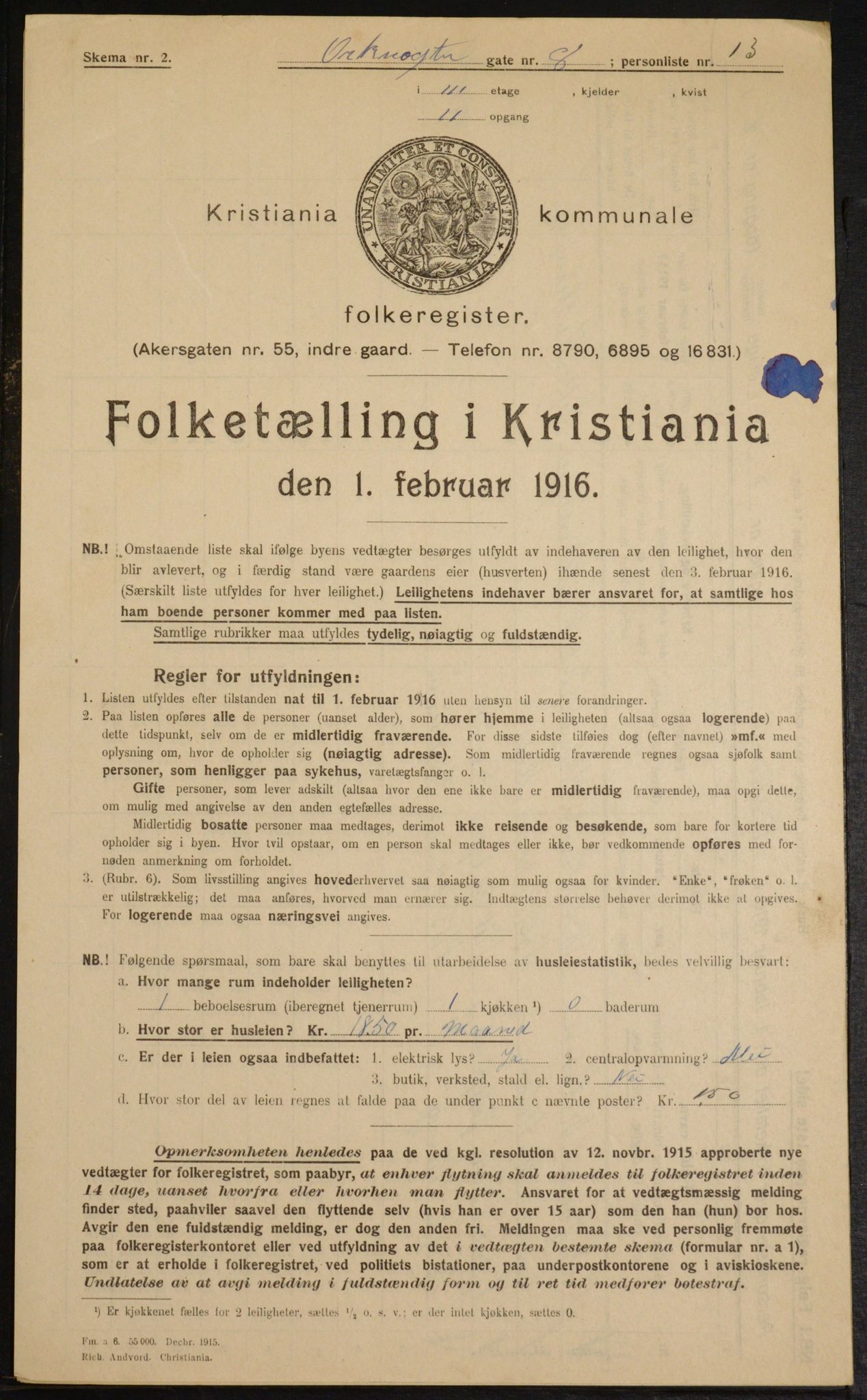 OBA, Municipal Census 1916 for Kristiania, 1916, p. 77953