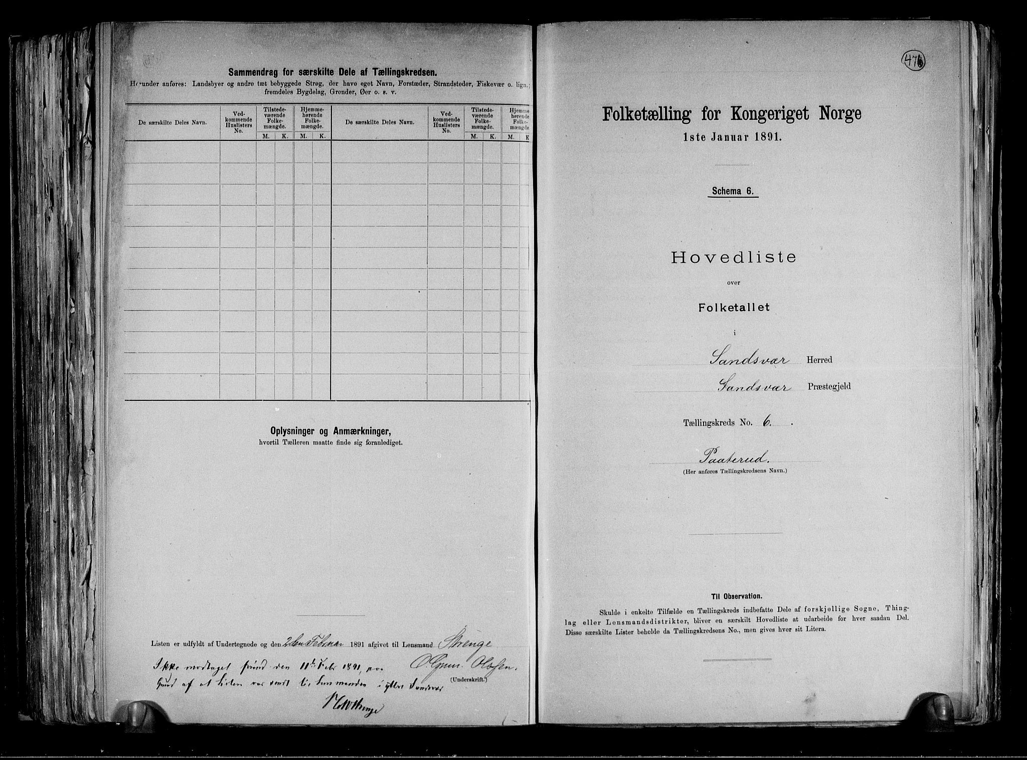 RA, 1891 census for 0629 Sandsvær, 1891, p. 19