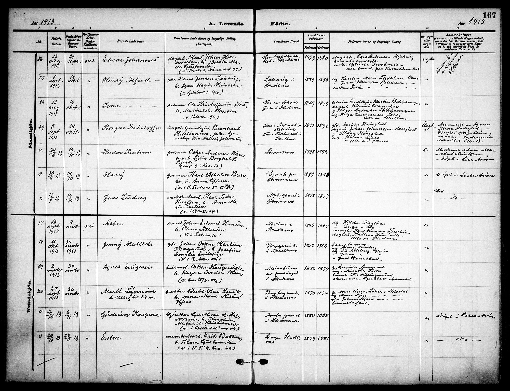 Skedsmo prestekontor Kirkebøker, AV/SAO-A-10033a/F/Fa/L0015: Parish register (official) no. I 15, 1902-1917, p. 167