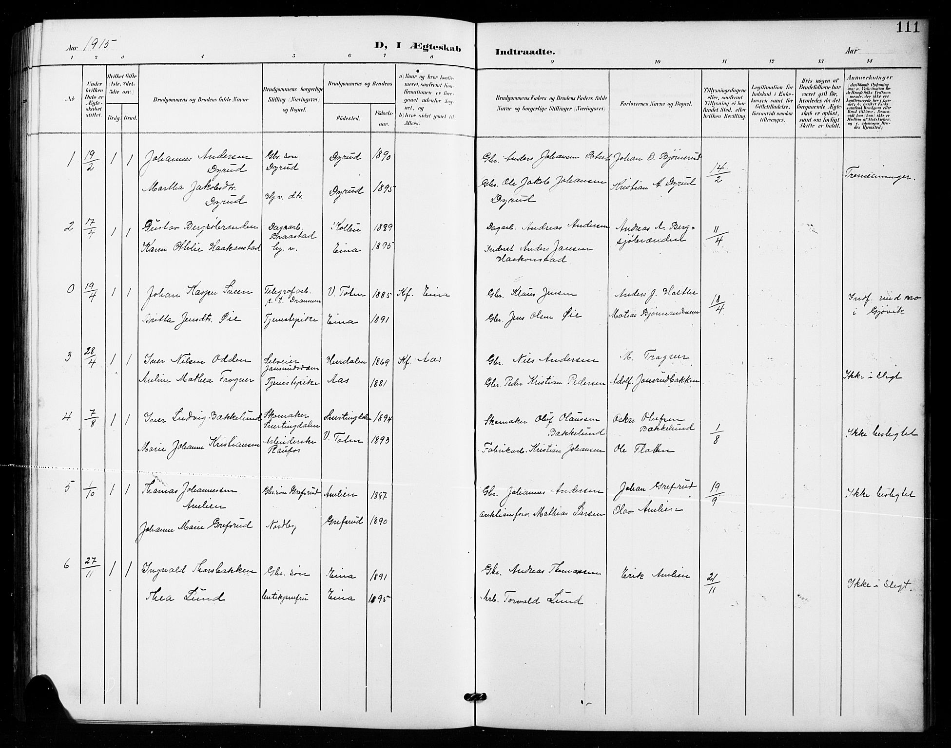 Vestre Toten prestekontor, SAH/PREST-108/H/Ha/Hab/L0016: Parish register (copy) no. 16, 1901-1915, p. 111