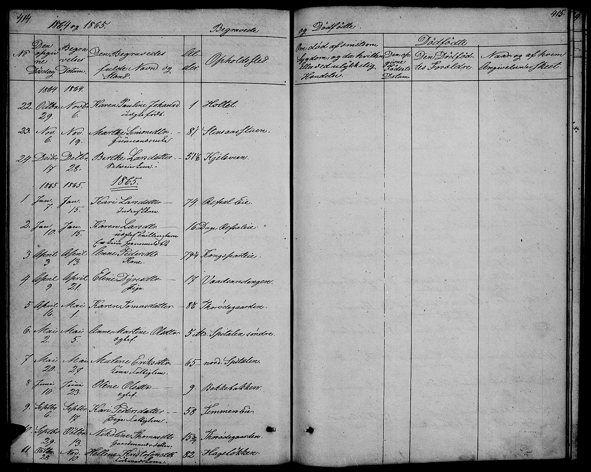 Stange prestekontor, SAH/PREST-002/L/L0005: Parish register (copy) no. 5, 1861-1881, p. 414-415