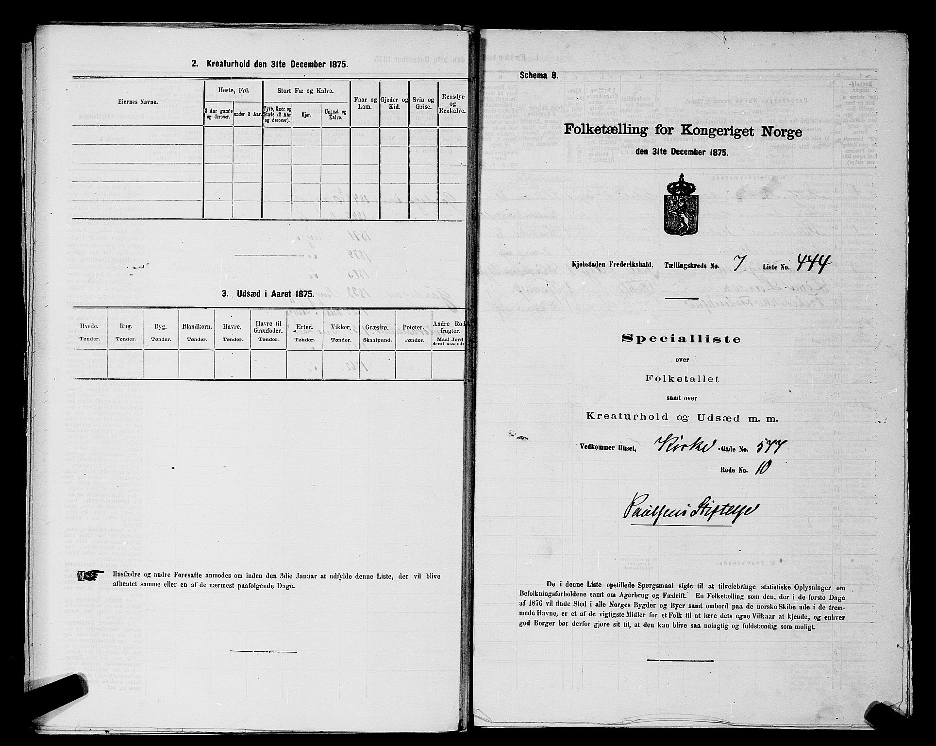 RA, 1875 census for 0101P Fredrikshald, 1875, p. 1070