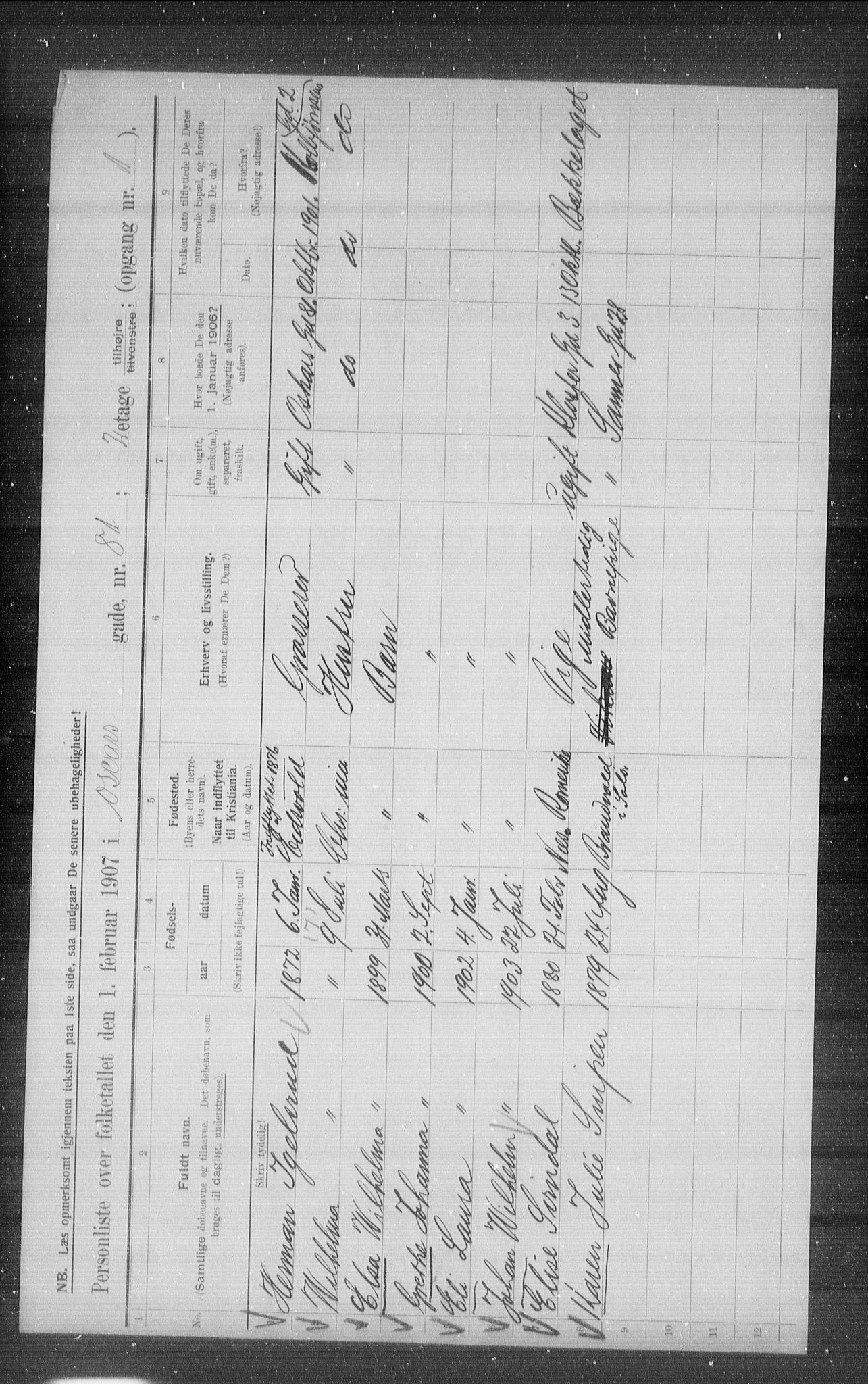 OBA, Municipal Census 1907 for Kristiania, 1907, p. 39359