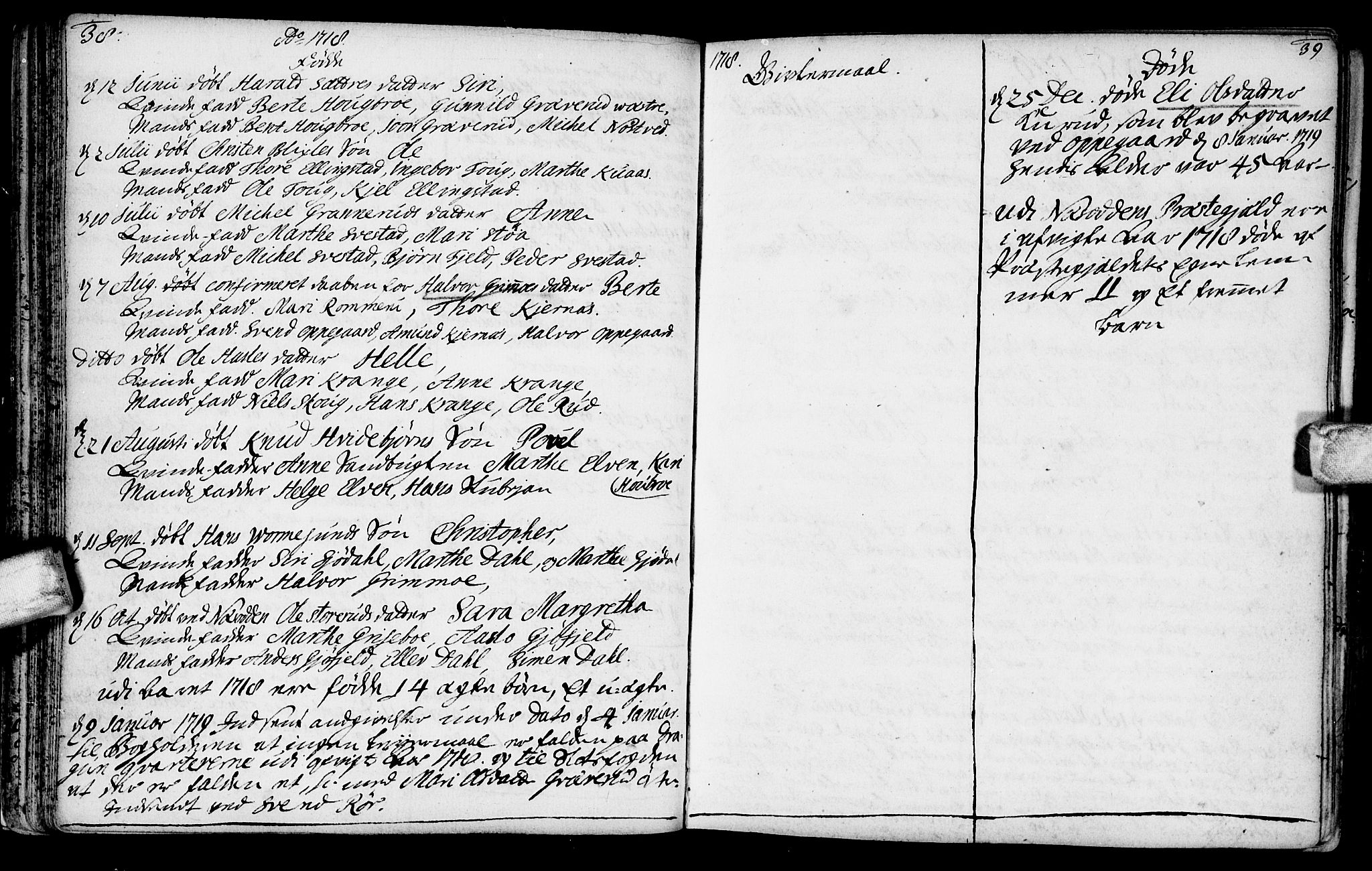 Nesodden prestekontor Kirkebøker, AV/SAO-A-10013/F/Fa/L0001: Parish register (official) no. I 1, 1709-1750, p. 38-39