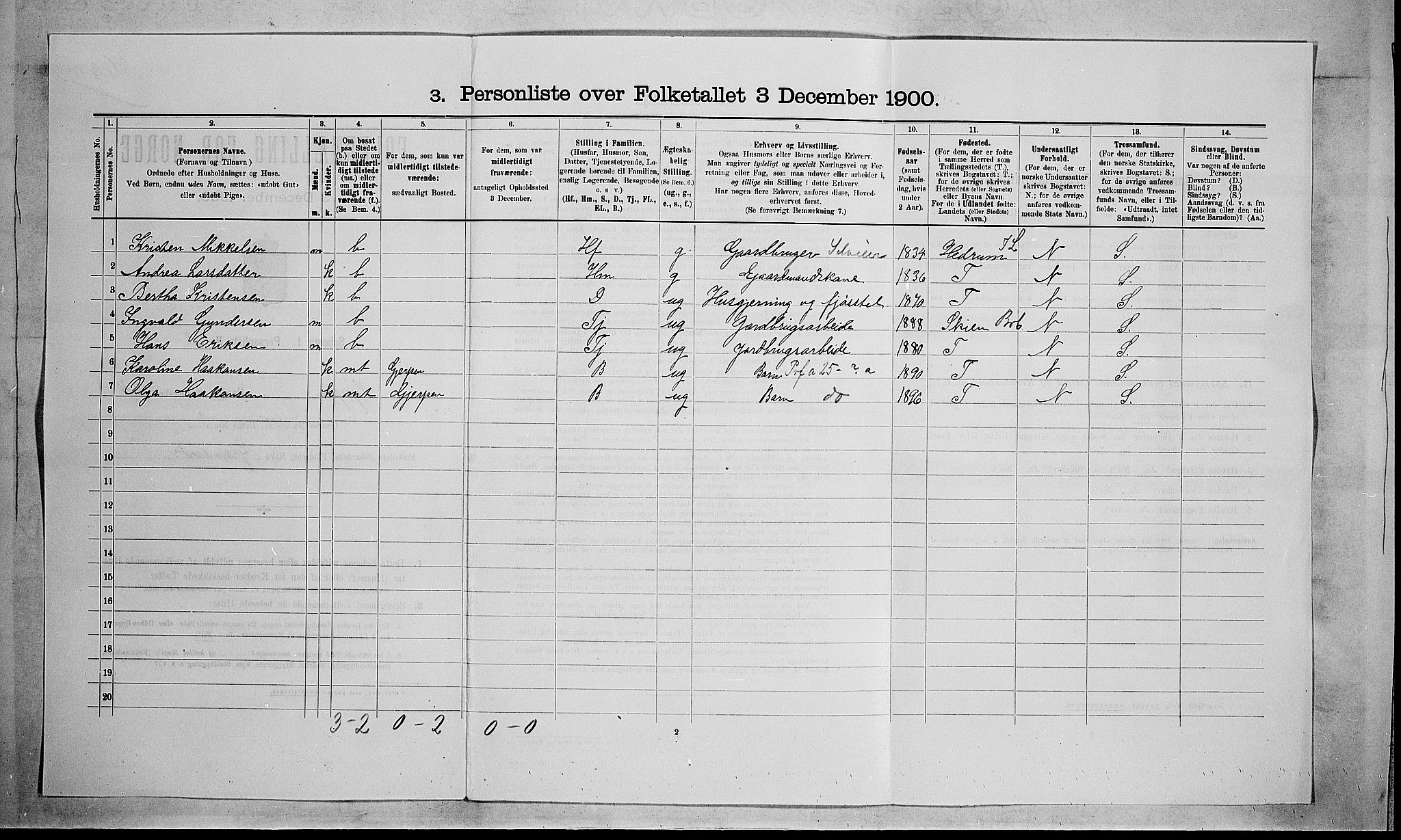 SAKO, 1900 census for Gjerpen, 1900, p. 881