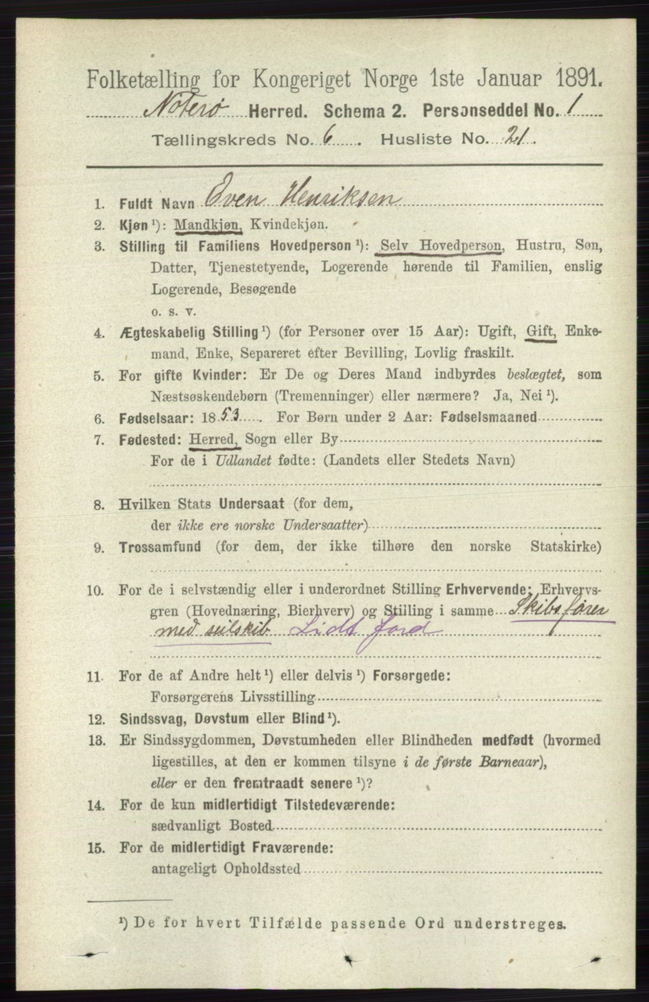 RA, 1891 census for 0722 Nøtterøy, 1891, p. 2957