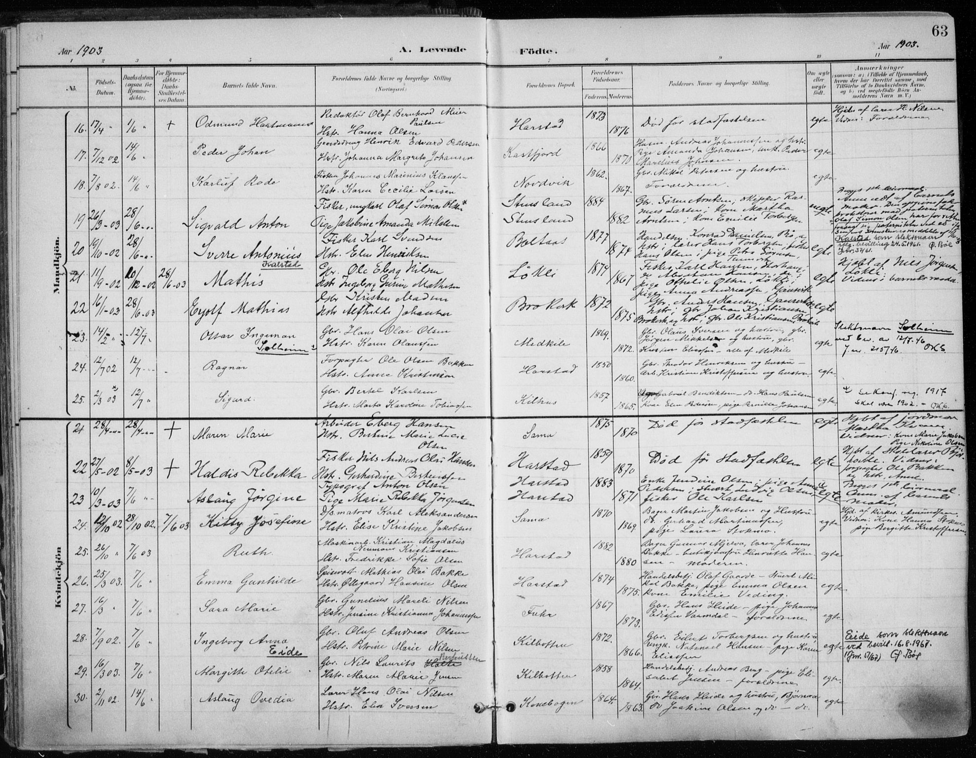 Trondenes sokneprestkontor, SATØ/S-1319/H/Ha/L0017kirke: Parish register (official) no. 17, 1899-1908, p. 63