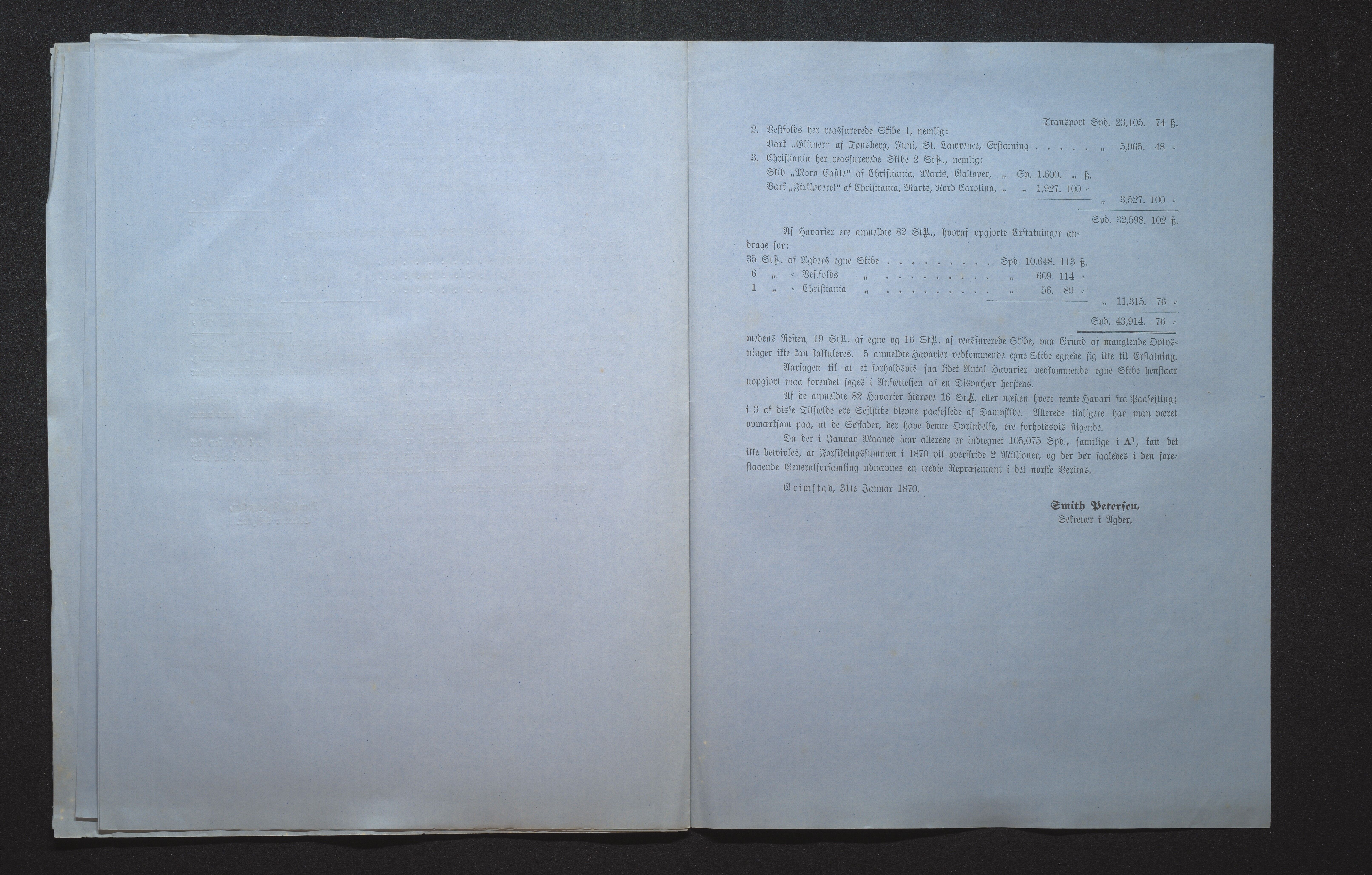 Agders Gjensidige Assuranceforening, AAKS/PA-1718/05/L0001: Regnskap, seilavdeling, pakkesak, 1855-1880