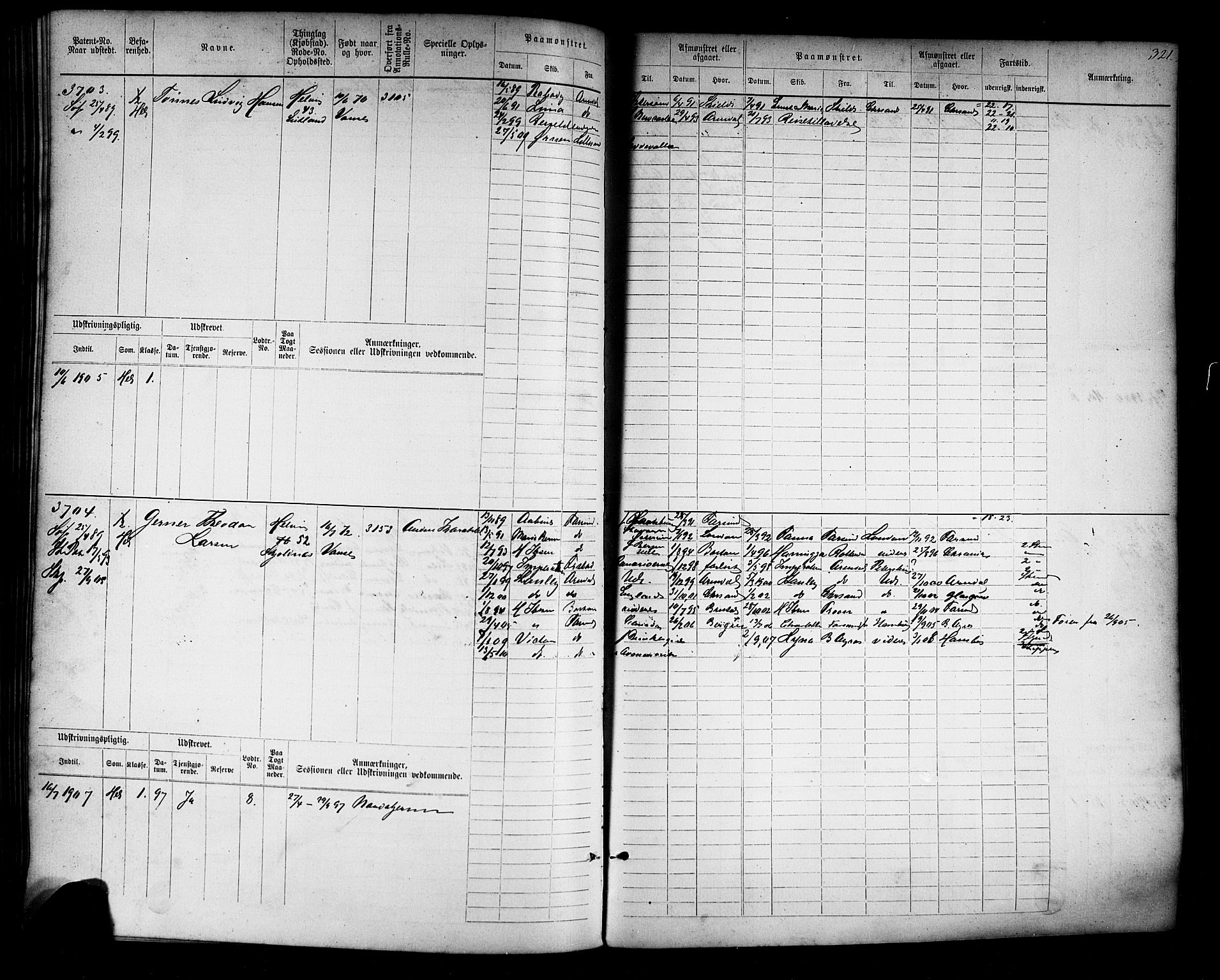 Farsund mønstringskrets, AV/SAK-2031-0017/F/Fb/L0019: Hovedrulle nr 3067-3832, Z-11, 1882-1922, p. 326