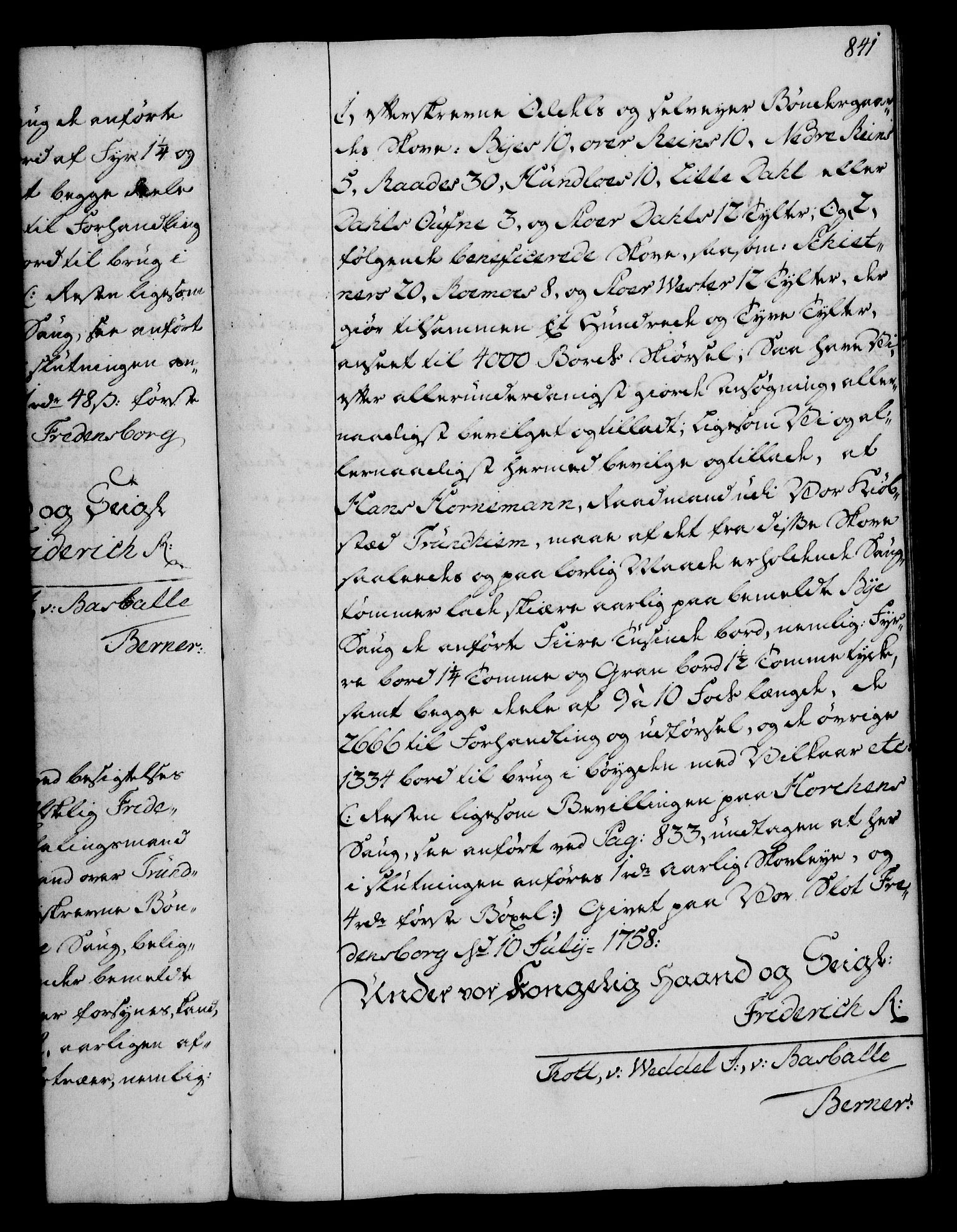 Rentekammeret, Kammerkanselliet, RA/EA-3111/G/Gg/Gga/L0006: Norsk ekspedisjonsprotokoll med register (merket RK 53.6), 1749-1759, p. 841