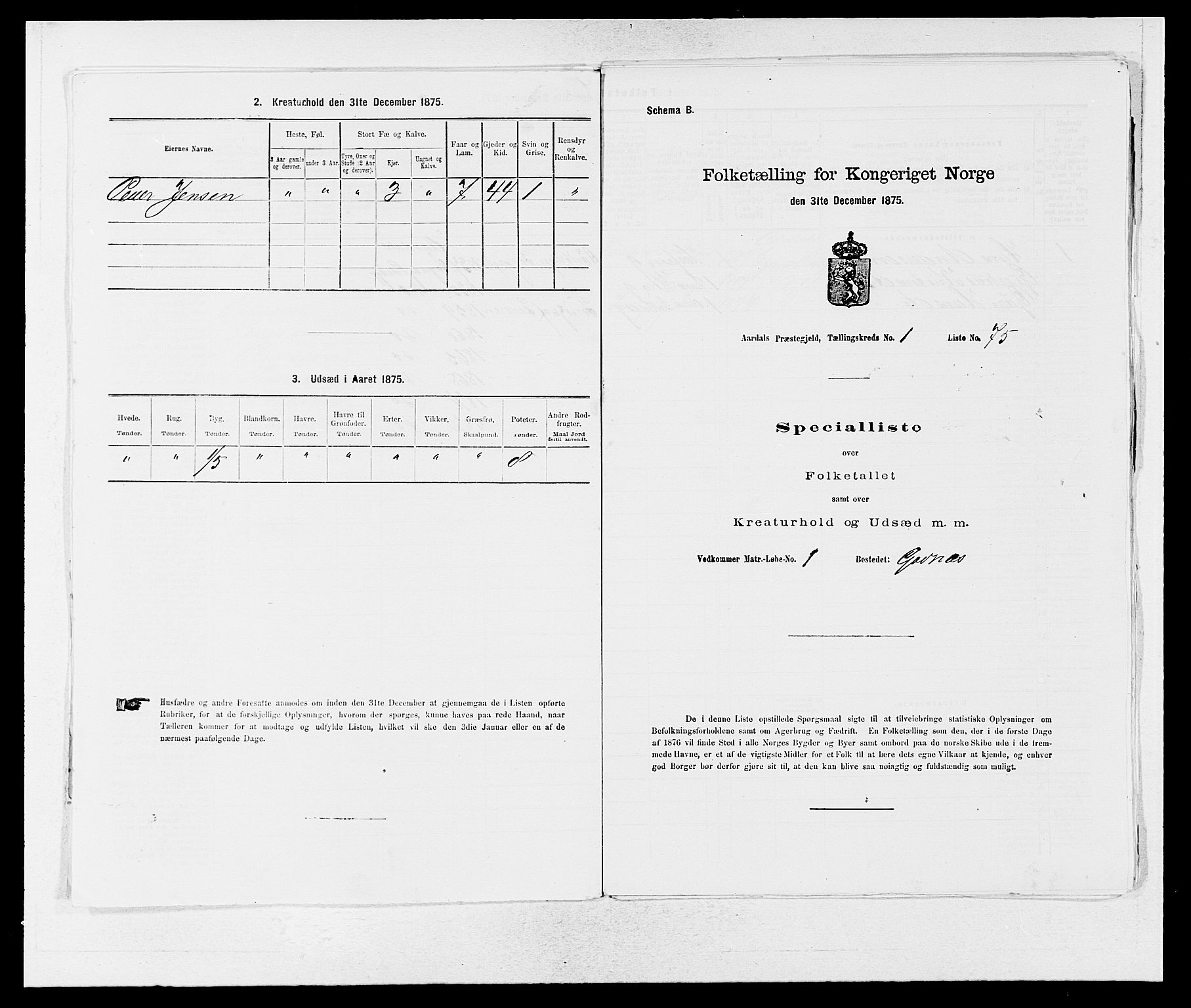 SAB, 1875 census for 1424P Årdal, 1875, p. 162